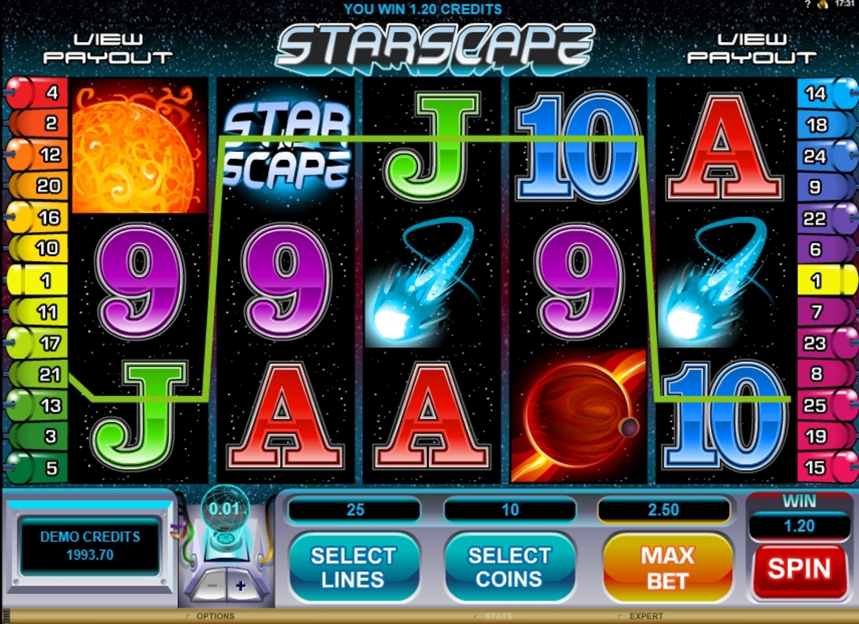 Win Money in Starscape Free Slot Game by Microgaming