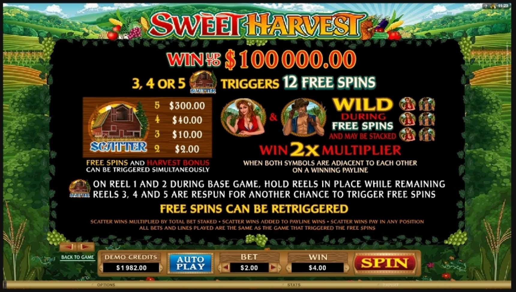Info of Sweet Harvest Slot Game by Microgaming