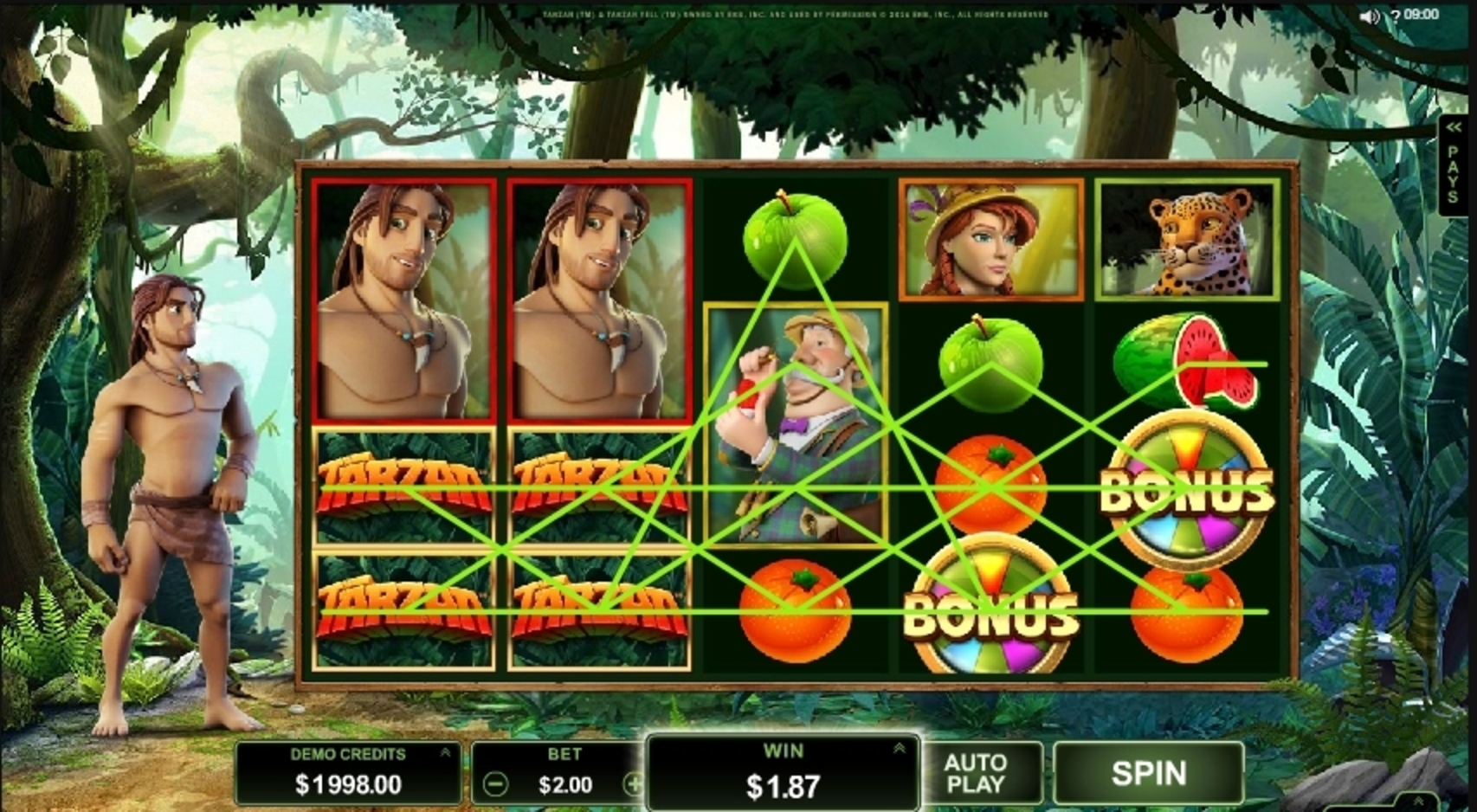 Win Money in Tarzan Free Slot Game by Microgaming