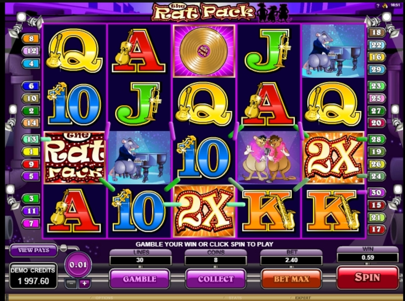 Win Money in The Rat Pack Free Slot Game by Microgaming