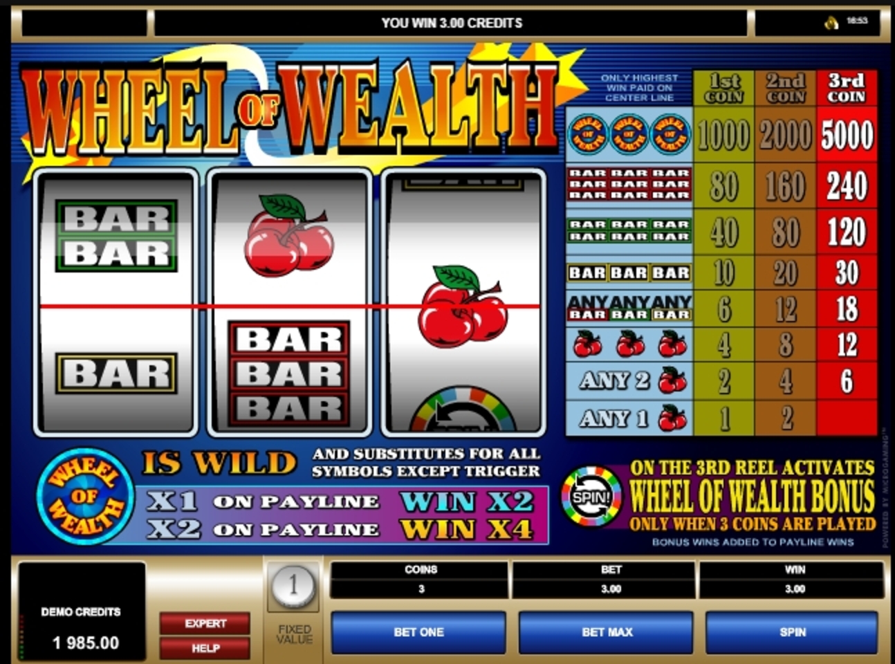 Win Money in Wheel of Wealth Free Slot Game by Microgaming