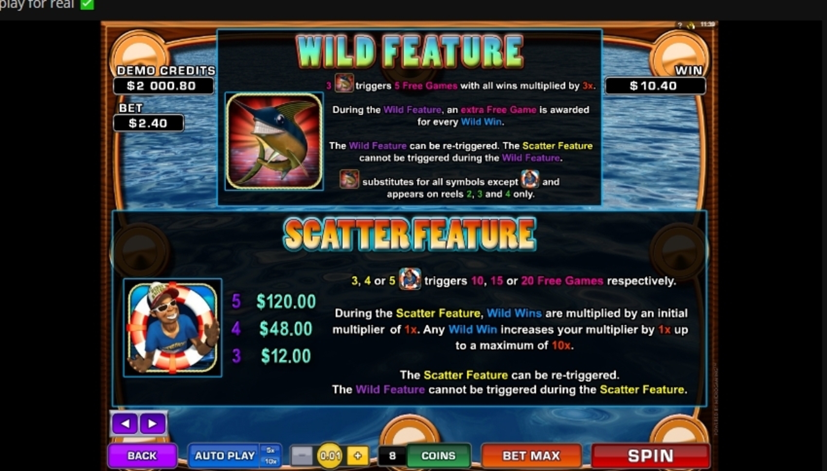 Info of Wild Catch Slot Game by Microgaming