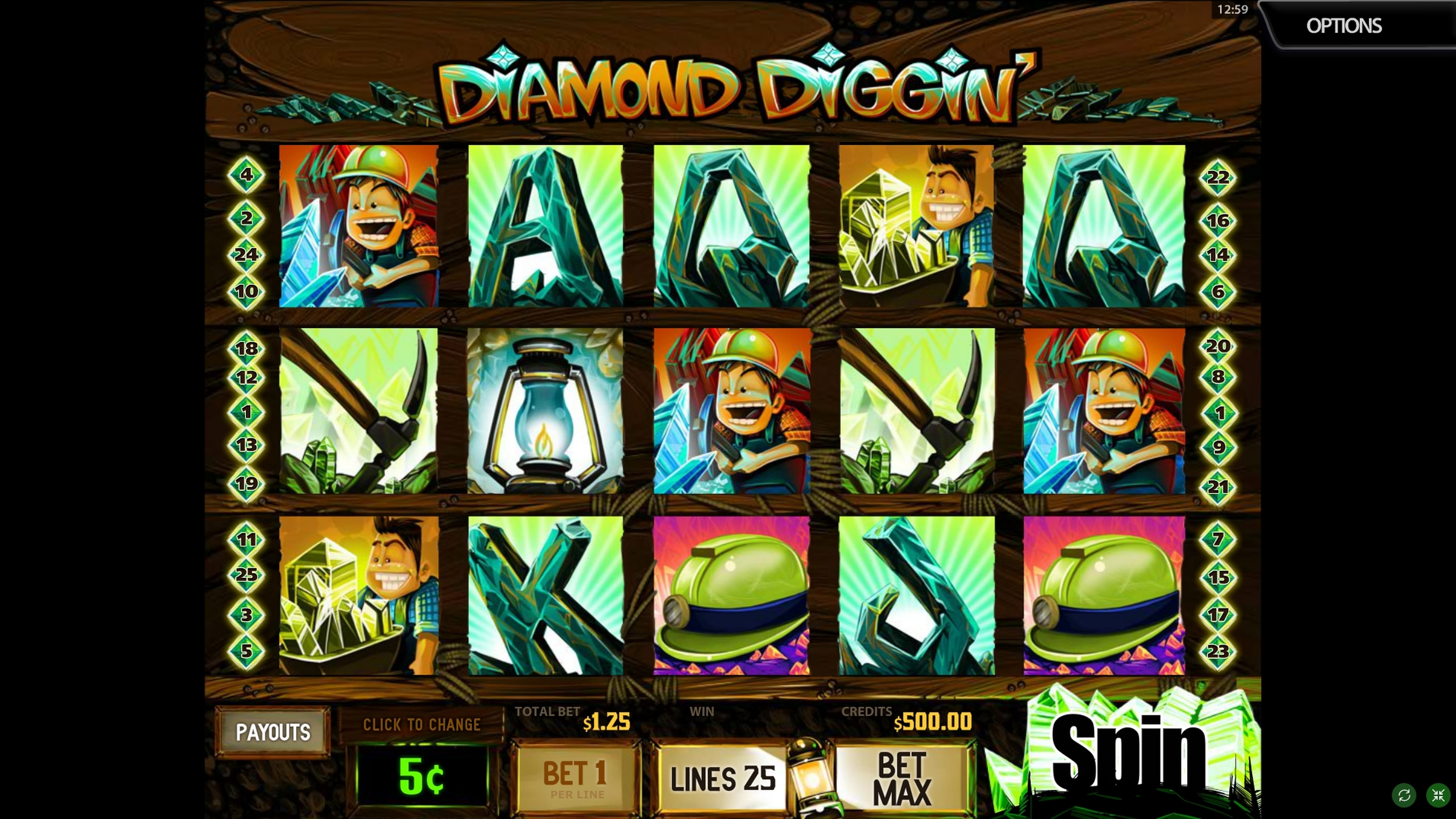 Reels in Diamond Diggin' Slot Game by Multislot