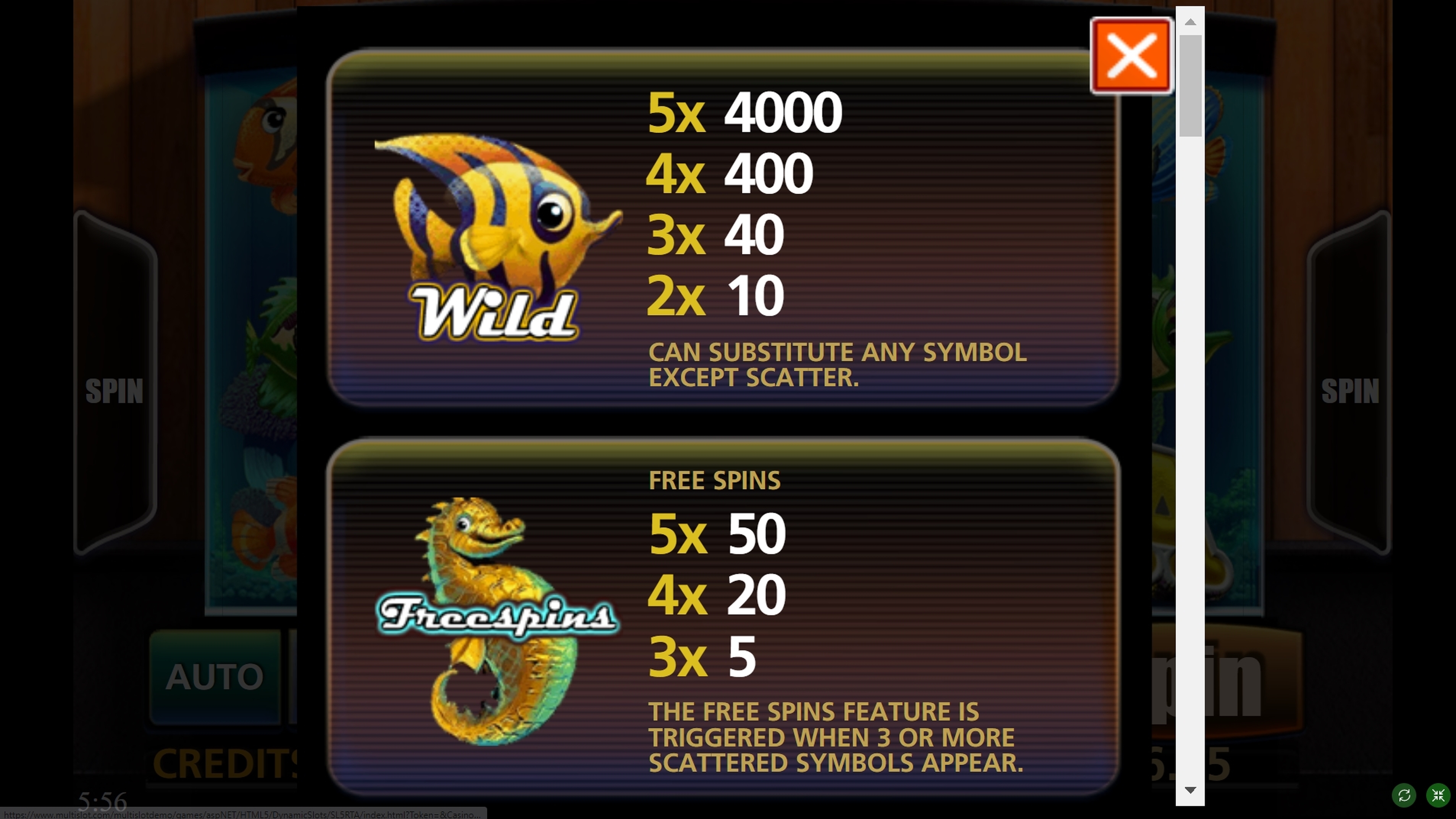 Info of Tropical Aquarium Slot Game by Multislot