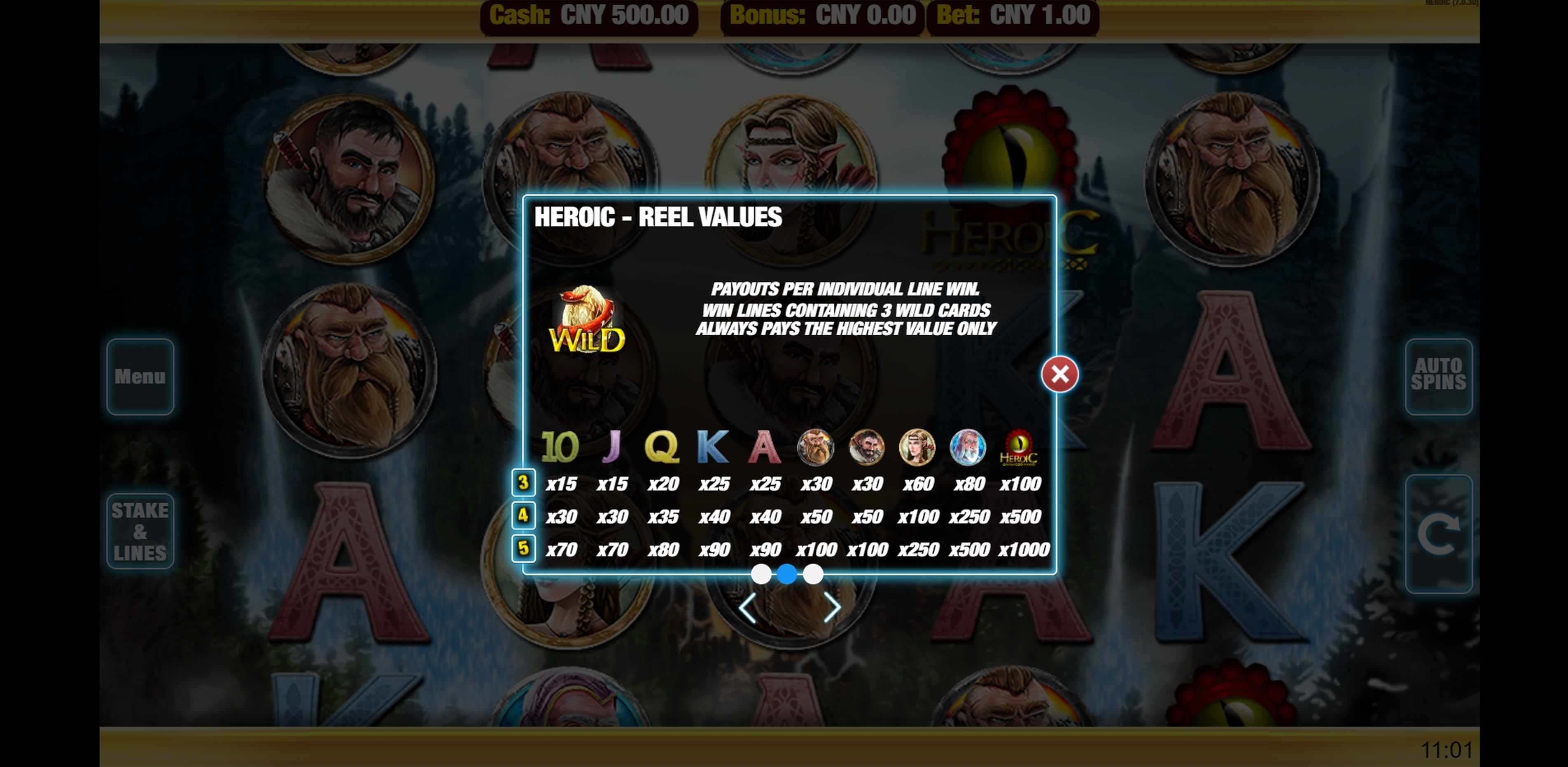 Info of Heroic Slot Game by Nektan