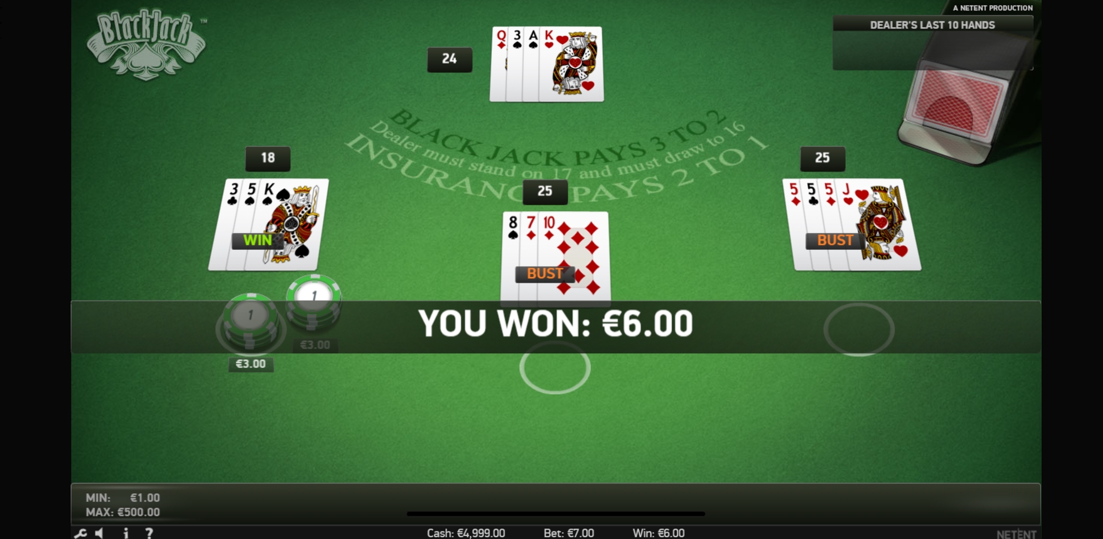 Win Money in Blackjack Free Slot Game by NetEnt