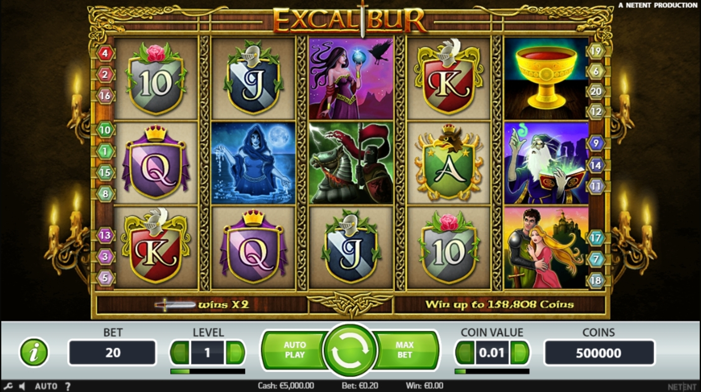 Reels in Excalibur Slot Game by NetEnt