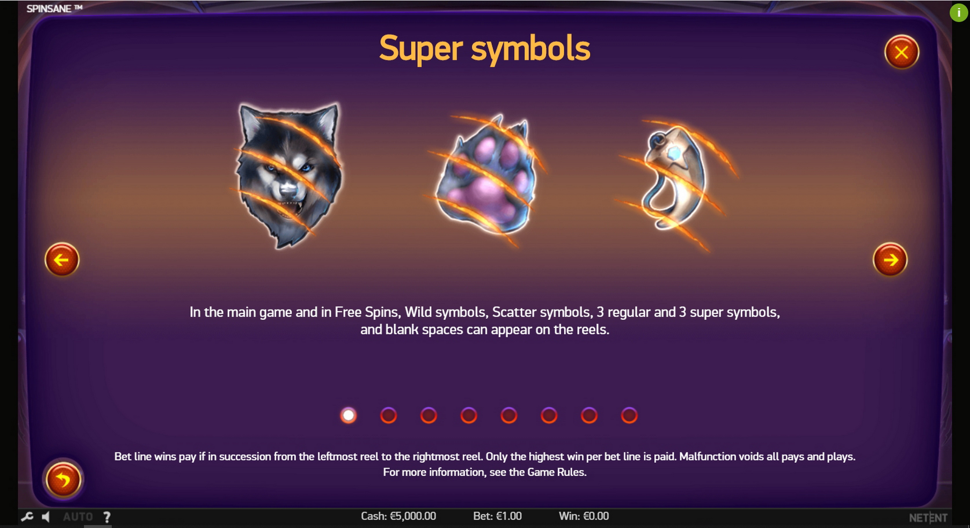 Info of Spinsane Slot Game by NetEnt