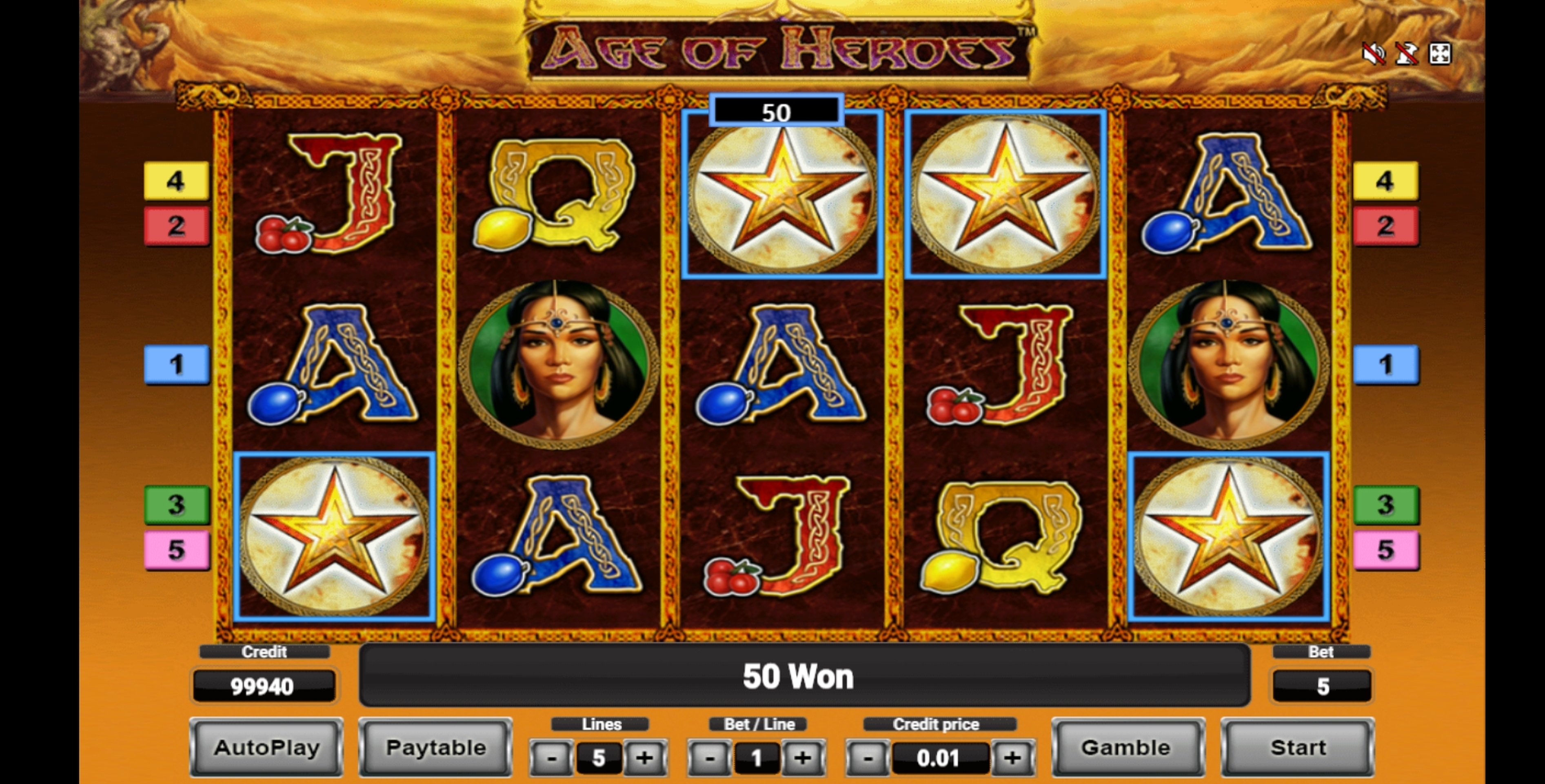 Win Money in Age Of Heroes Deluxe Free Slot Game by Novomatic