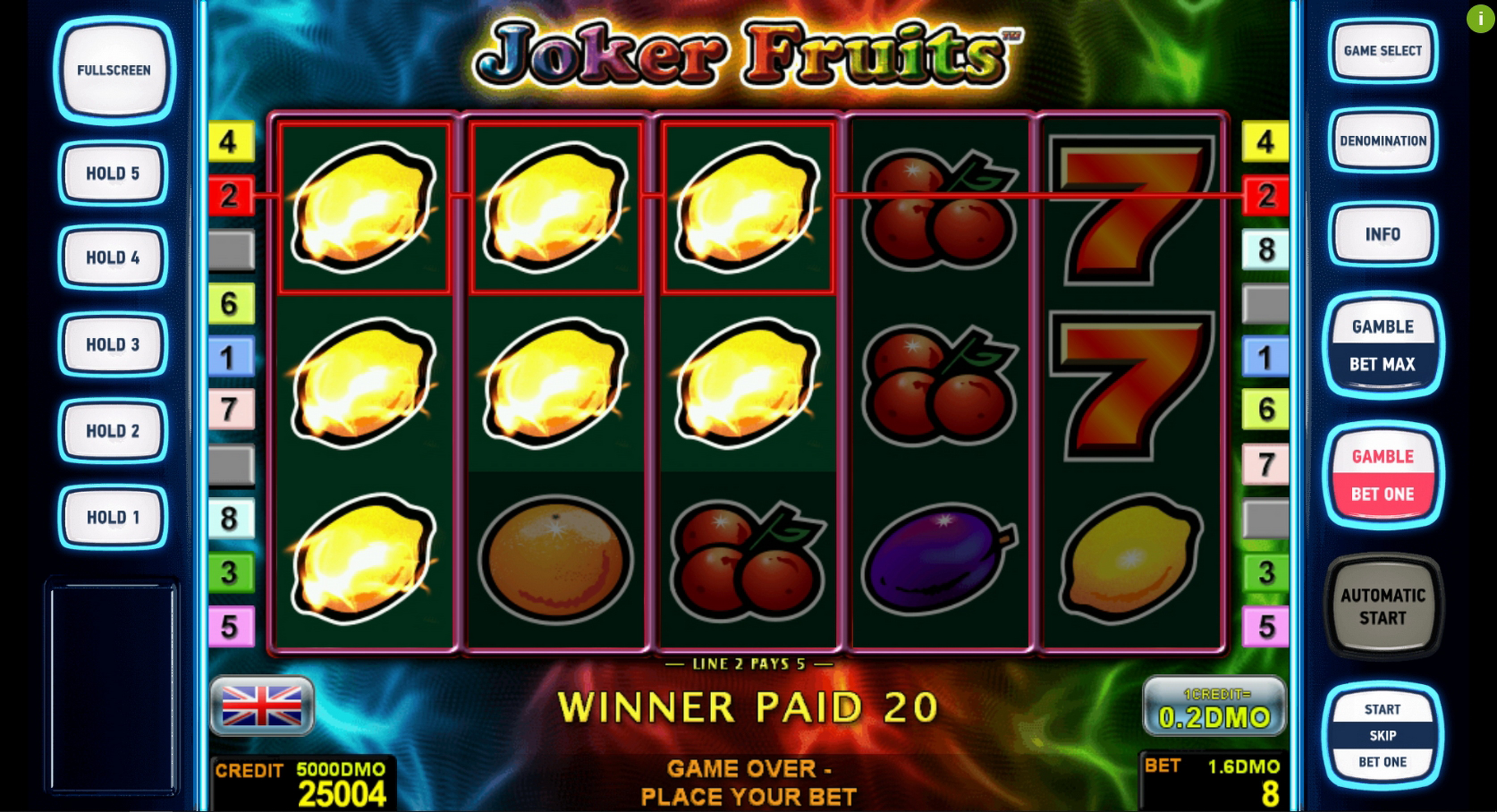 Win Money in Joker Fruits Deluxe Free Slot Game by Novomatic