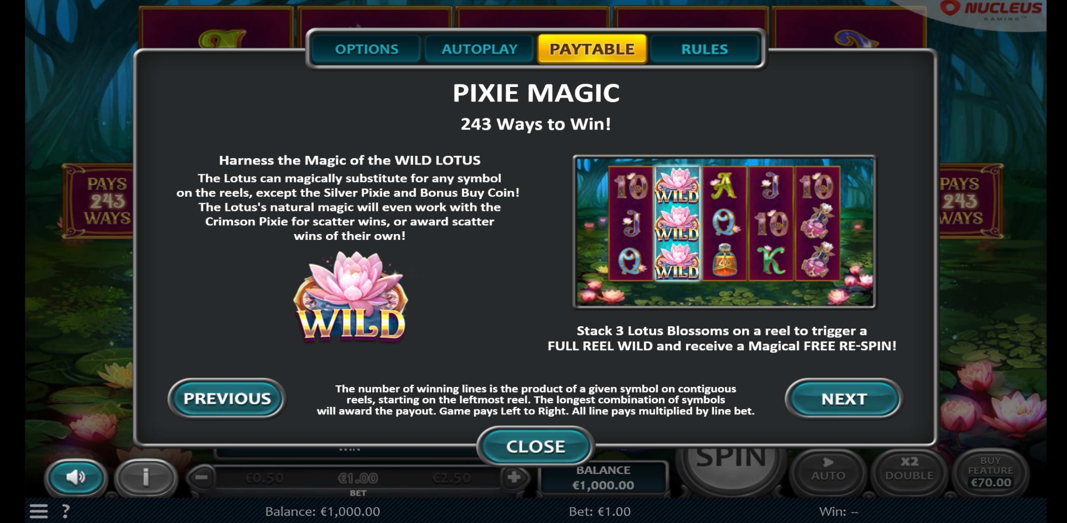 Info of Pixie Magic Slot Game by Nucleus Gaming
