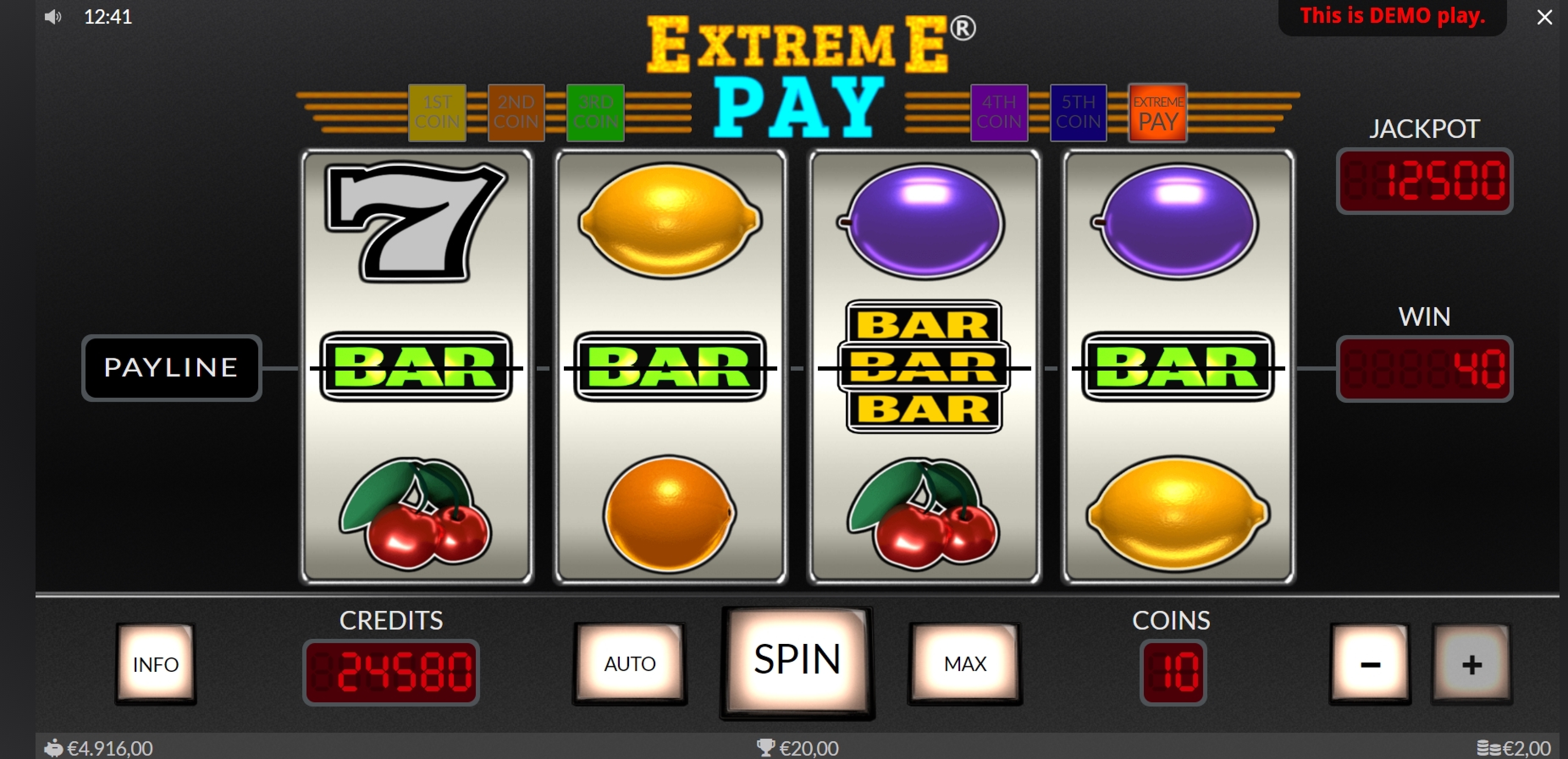 Win Money in Extreme Pay Free Slot Game by Oryx Gaming