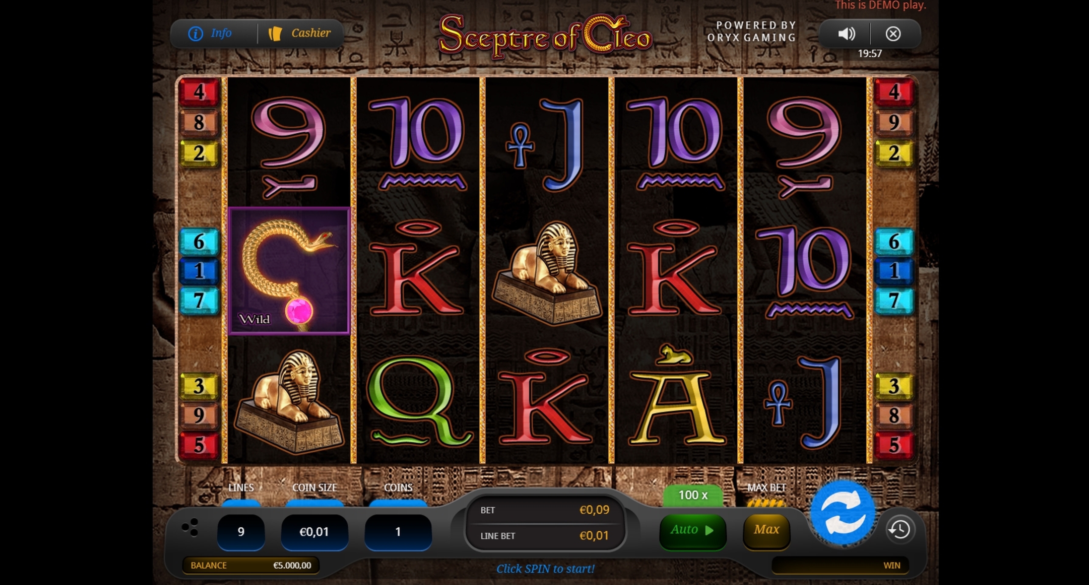 Reels in Sceptre of Cleo Slot Game by Oryx Gaming