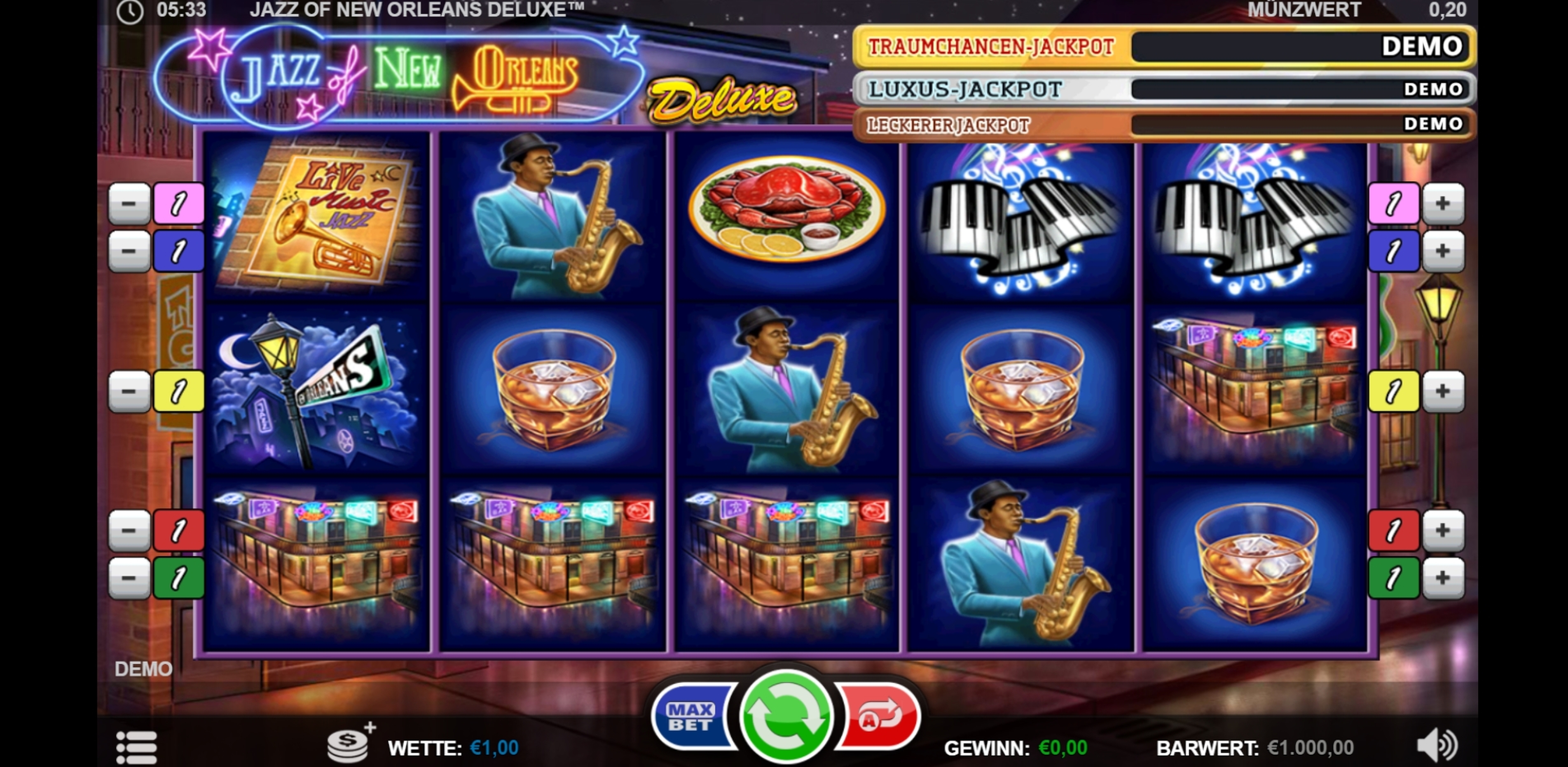 Reels in Jazz of New Orleans Slot Game by Playn GO