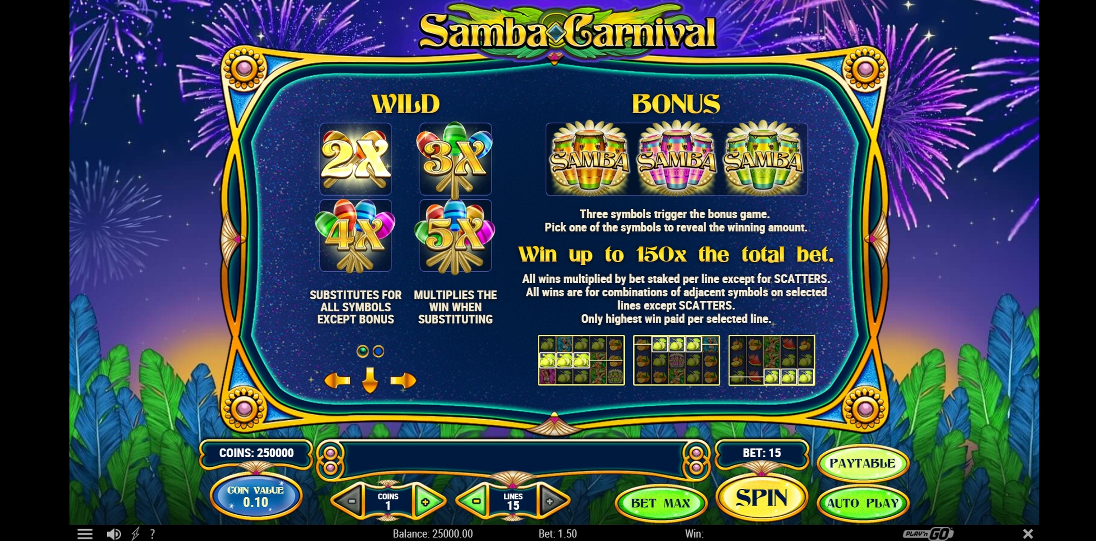 Info of Samba Carnival Slot Game by Playn GO