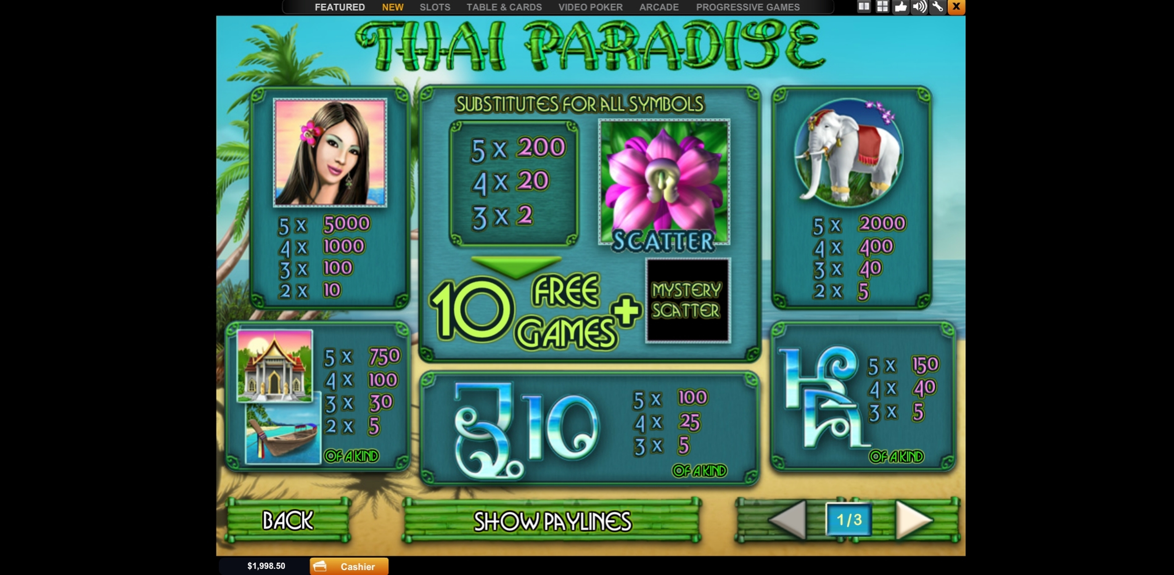 Info of Thai Paradise Slot Game by Playtech