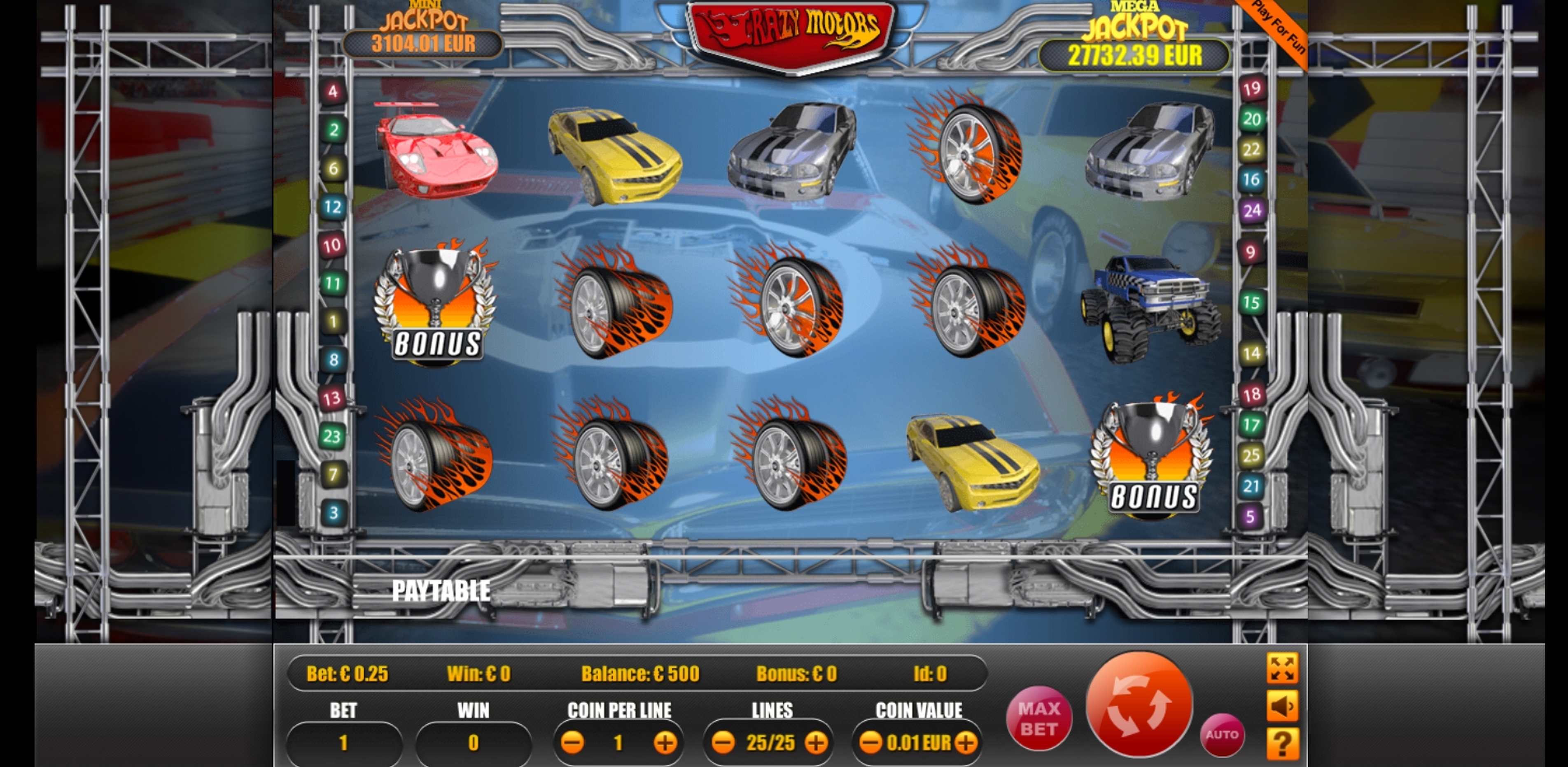 Reels in Crazy Motors Slot Game by Portomaso Gaming