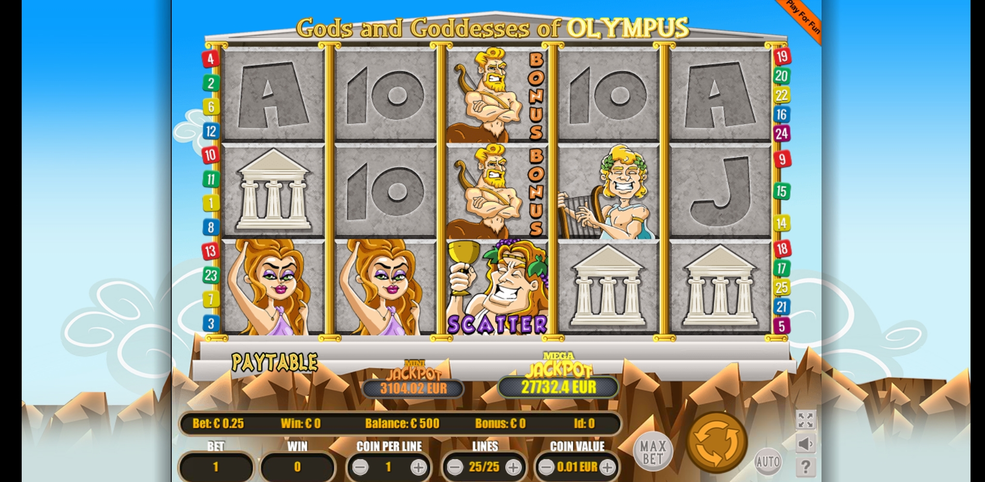 Reels in Gods And Goddesses Of Olympus Slot Game by Portomaso Gaming
