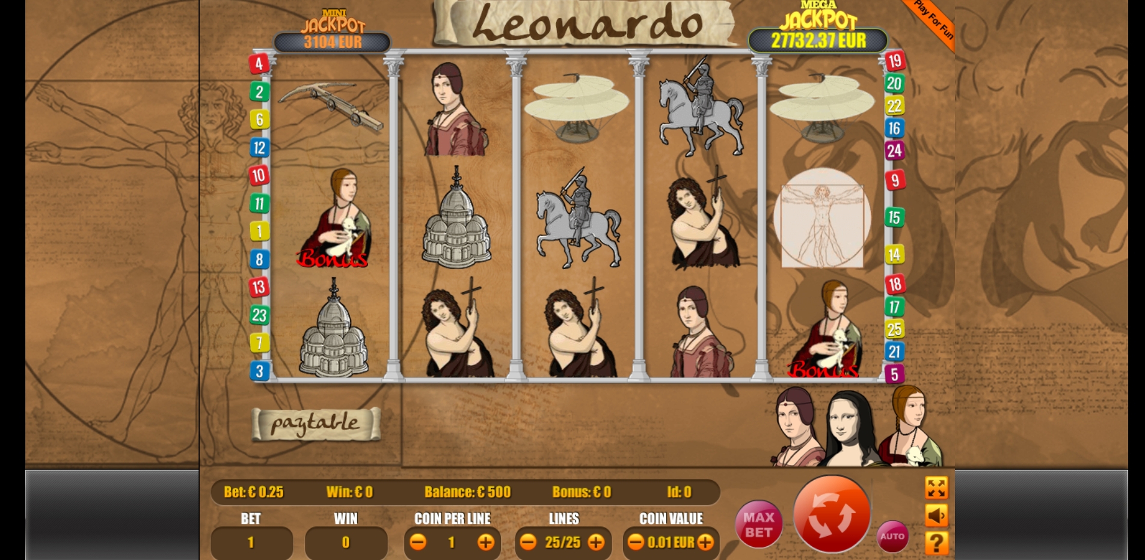 Reels in Leonardo Slot Game by Portomaso Gaming