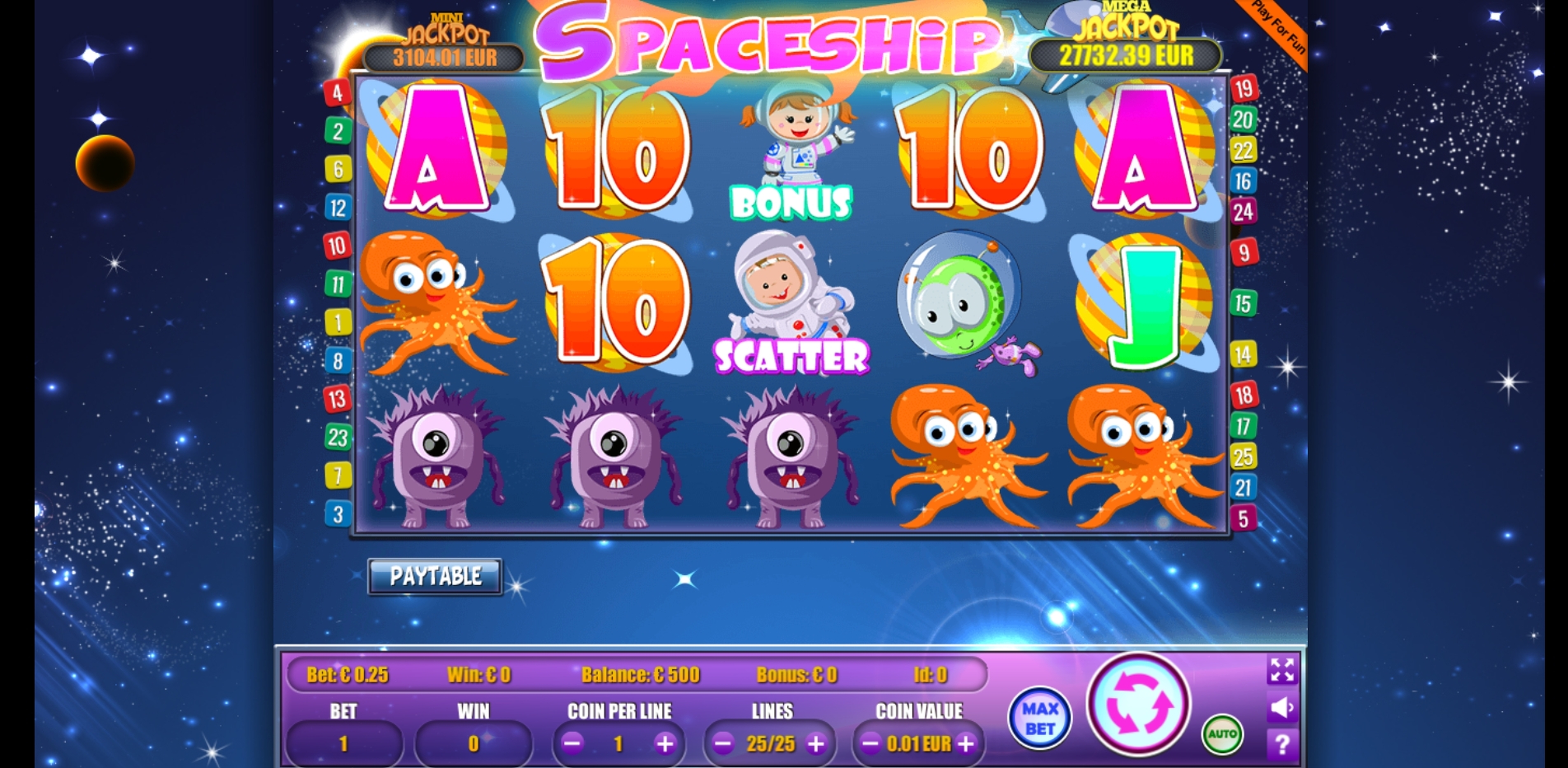 Reels in Spaceship Slot Game by Portomaso Gaming
