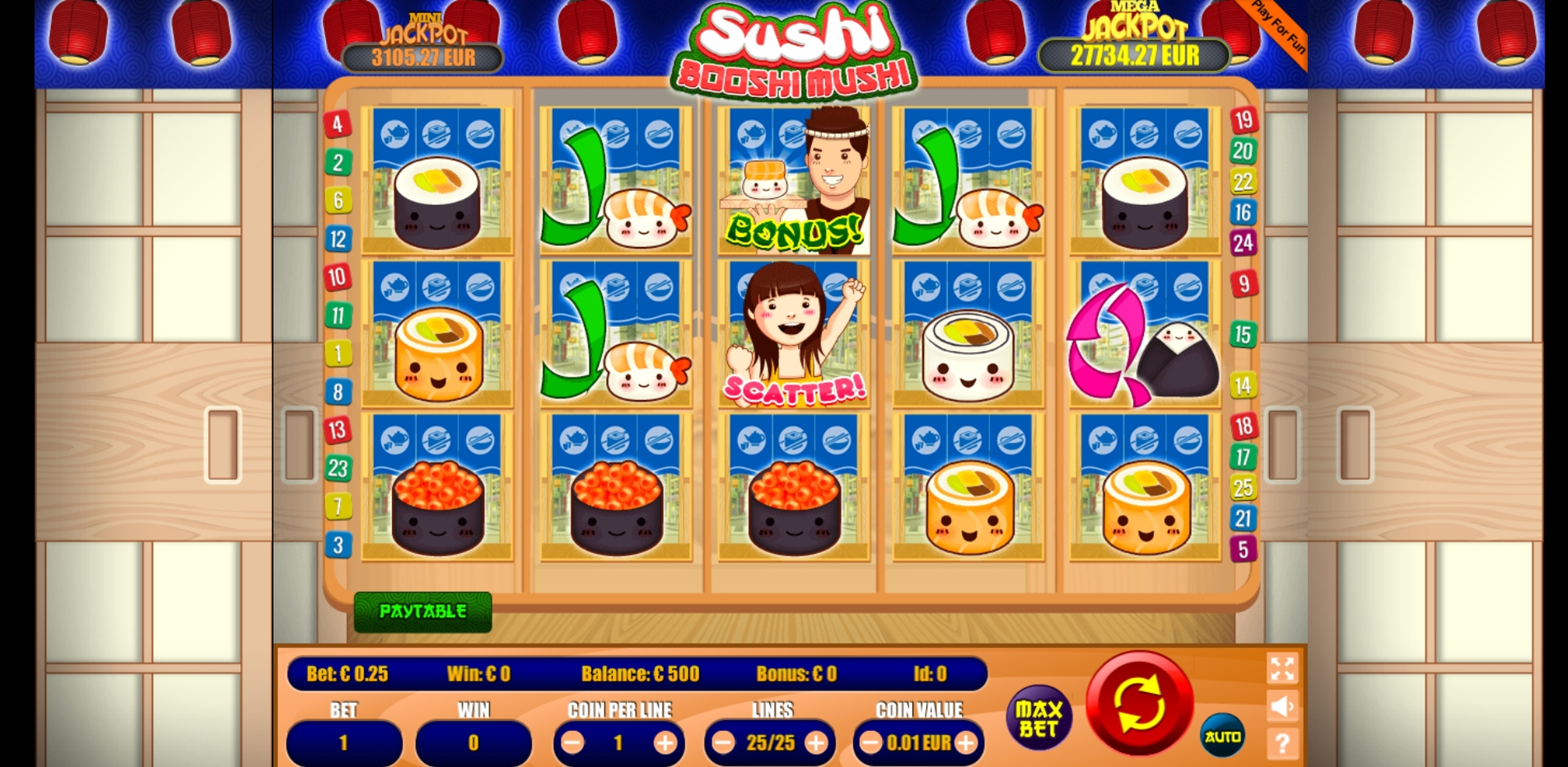 Reels in Sushi Booshi Mushi Slot Game by Portomaso Gaming