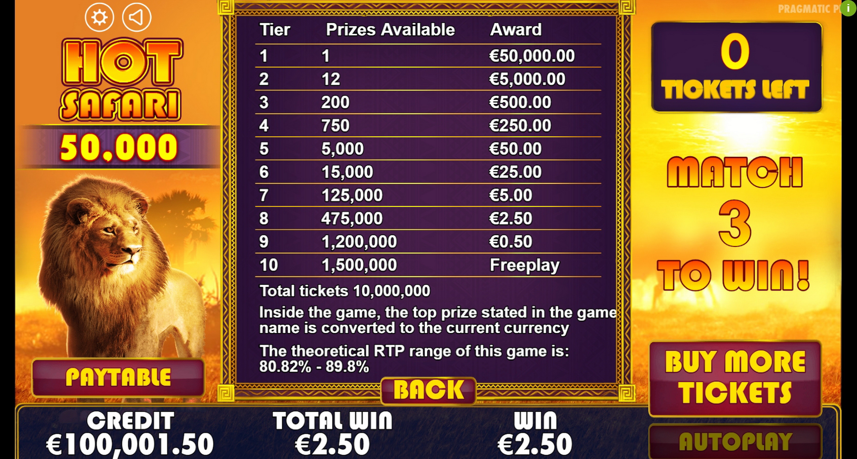 Info of Hot Safari Scratchcard Slot Game by Pragmatic Play