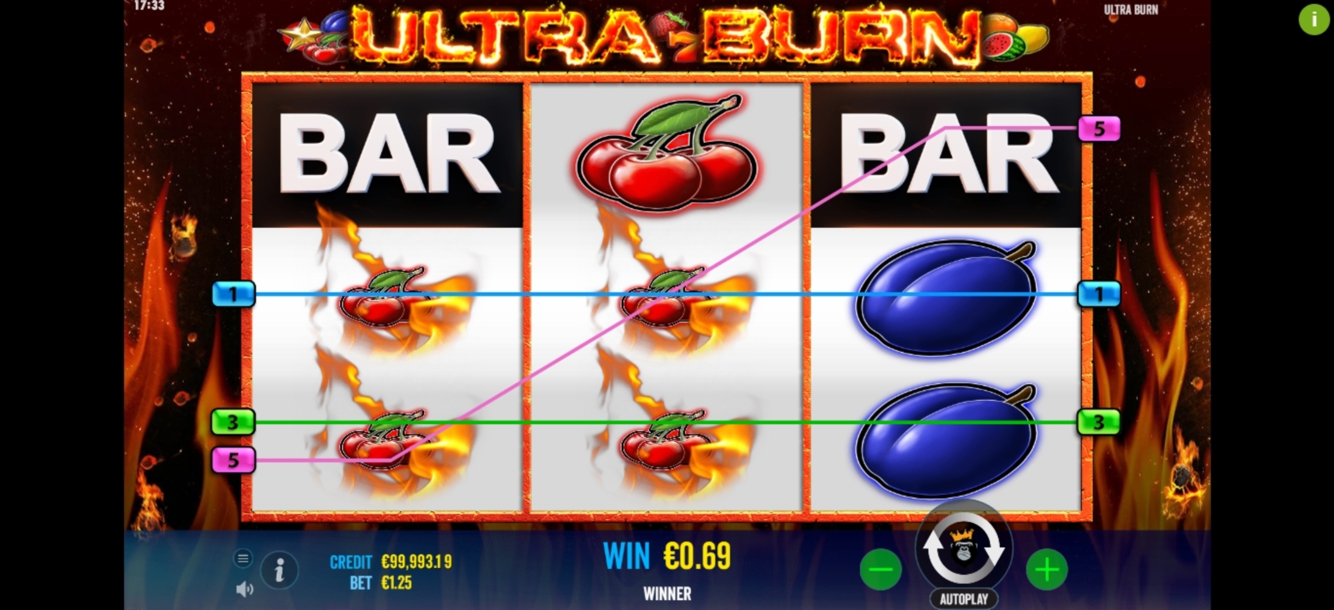 Win Money in Ultra Burn Free Slot Game by Reel Kingdom