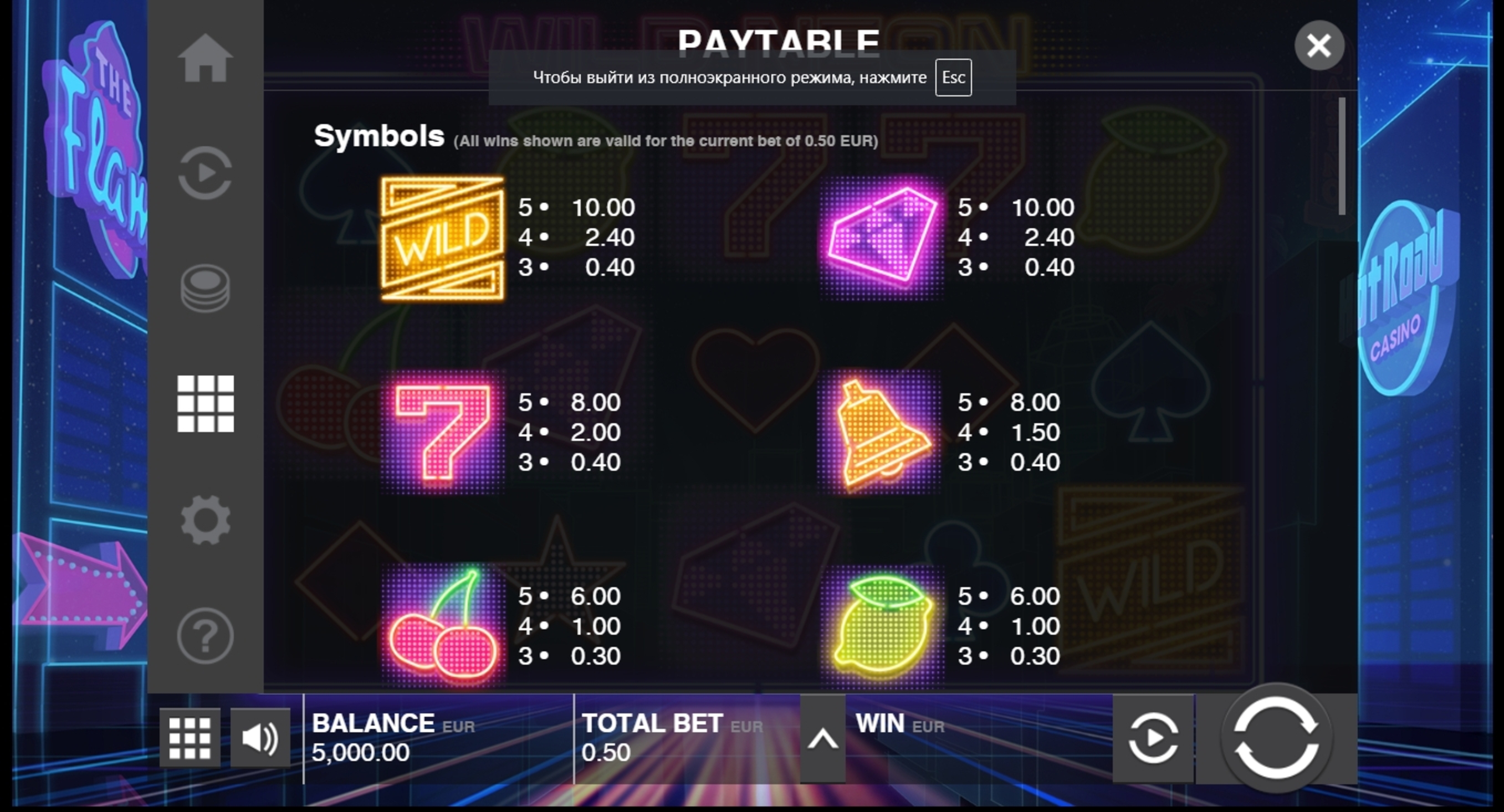 Info of Wild Neon Slot Game by Push Gaming