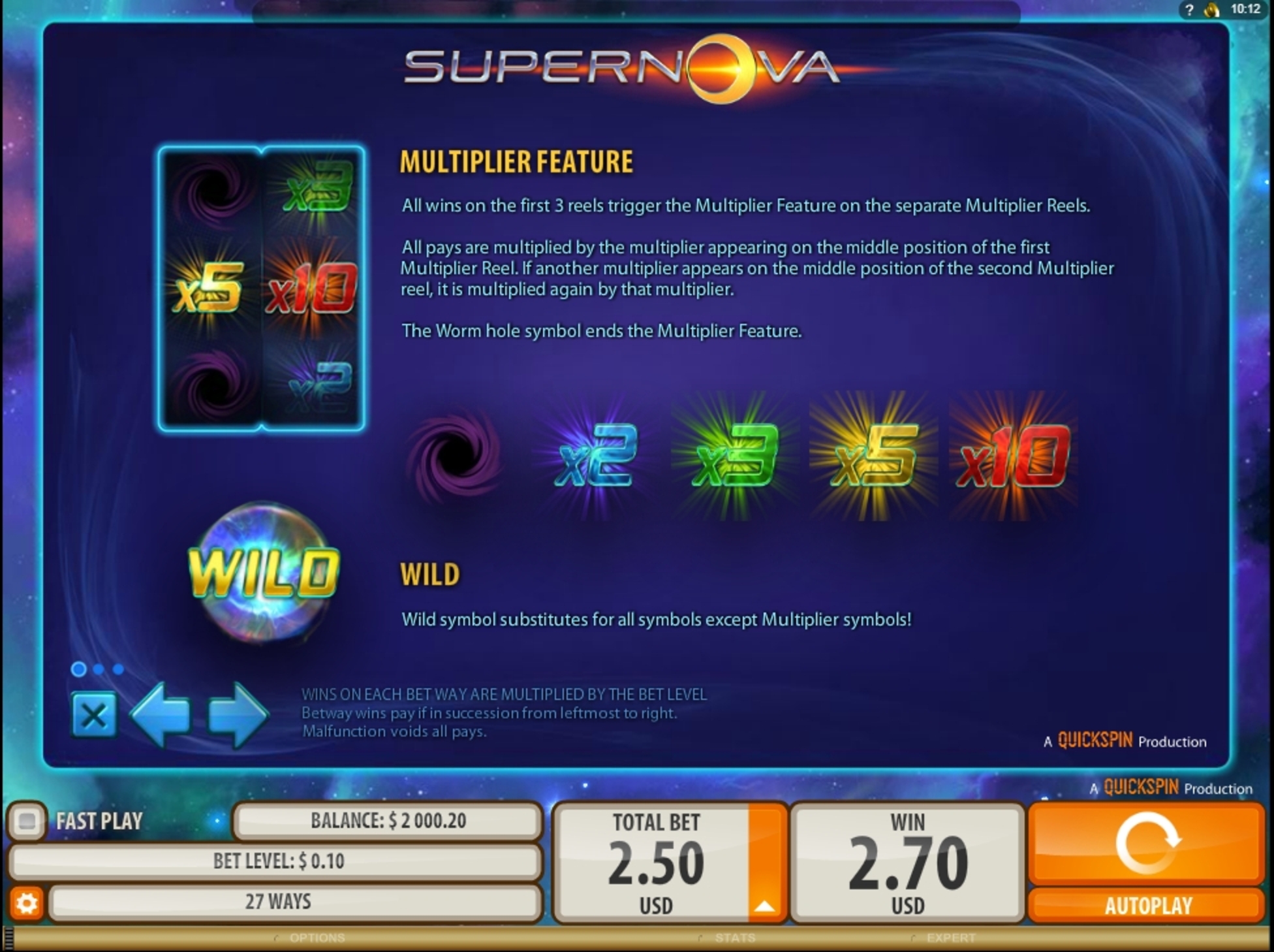 Info of Supernova Slot Game by Quickspin