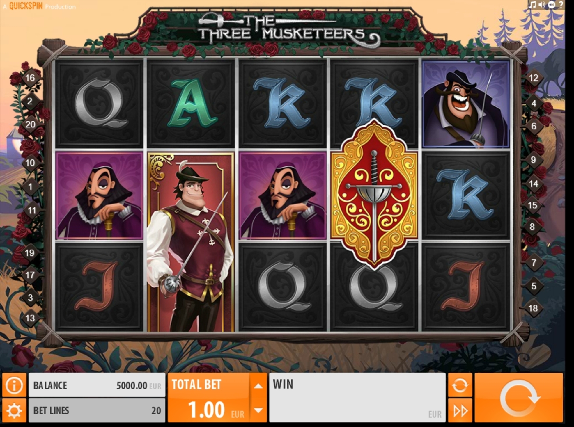 Reels in The Three Musketeers Slot Game by Quickspin