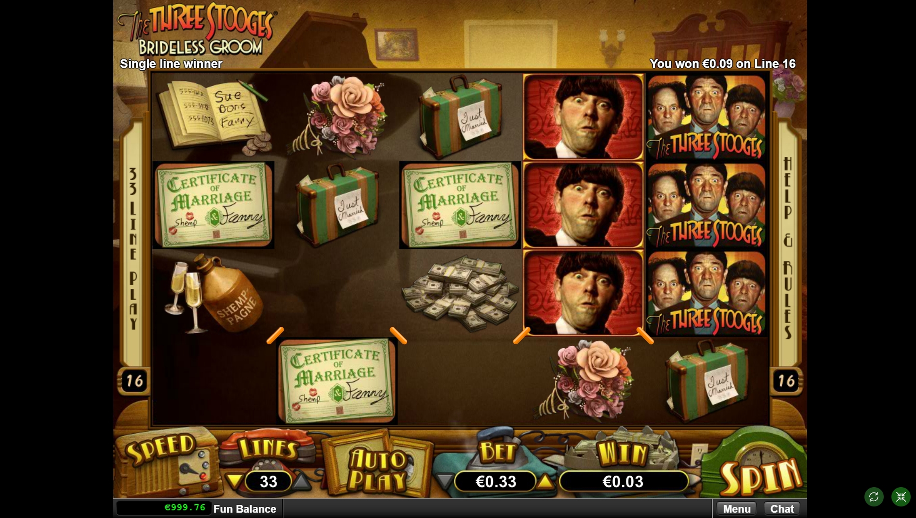 Win Money in The Three Stooges Brideless Groom Free Slot Game by Real Time Gaming