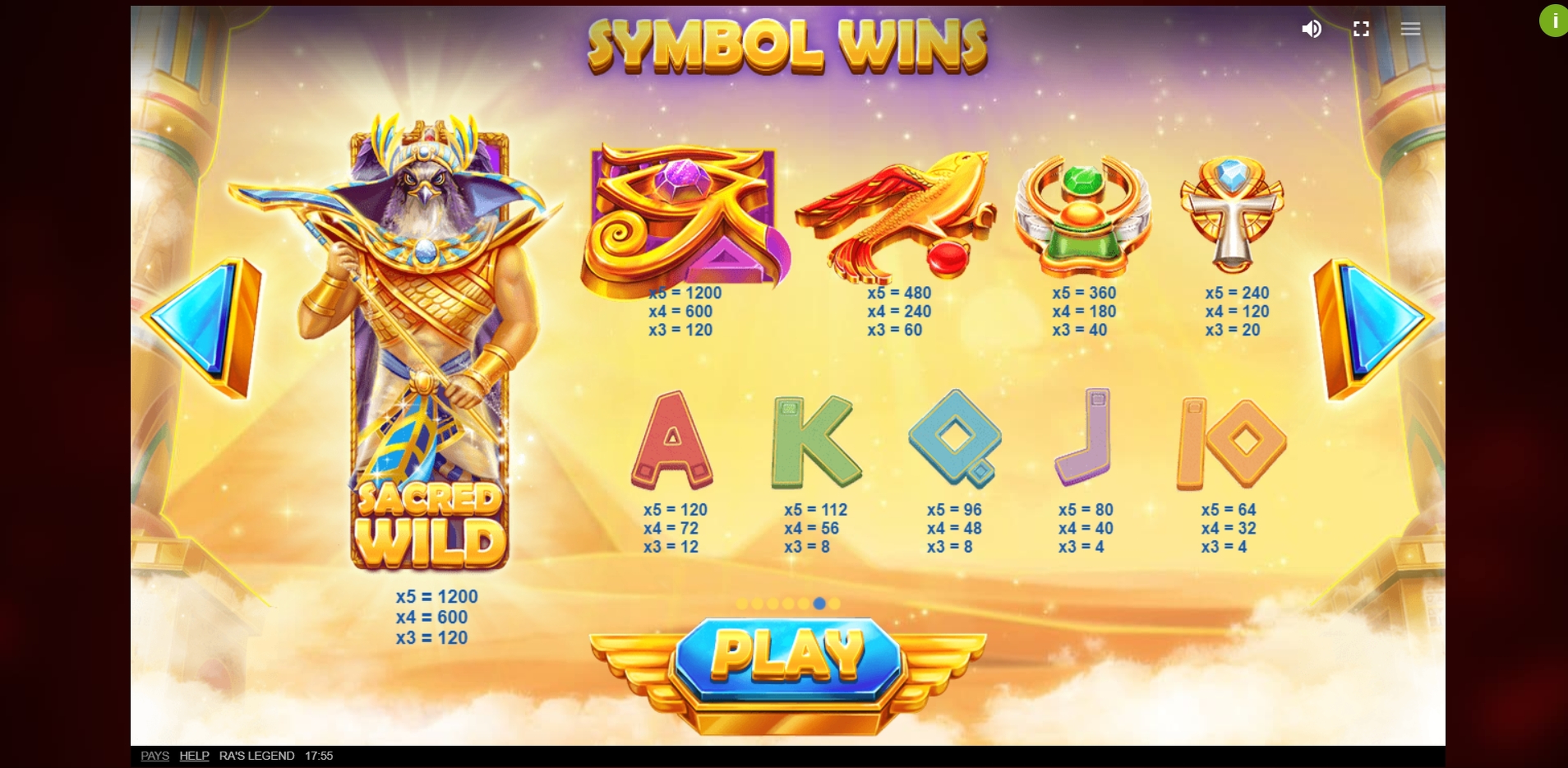 Info of RA's Legend Slot Game by Red Tiger Gaming