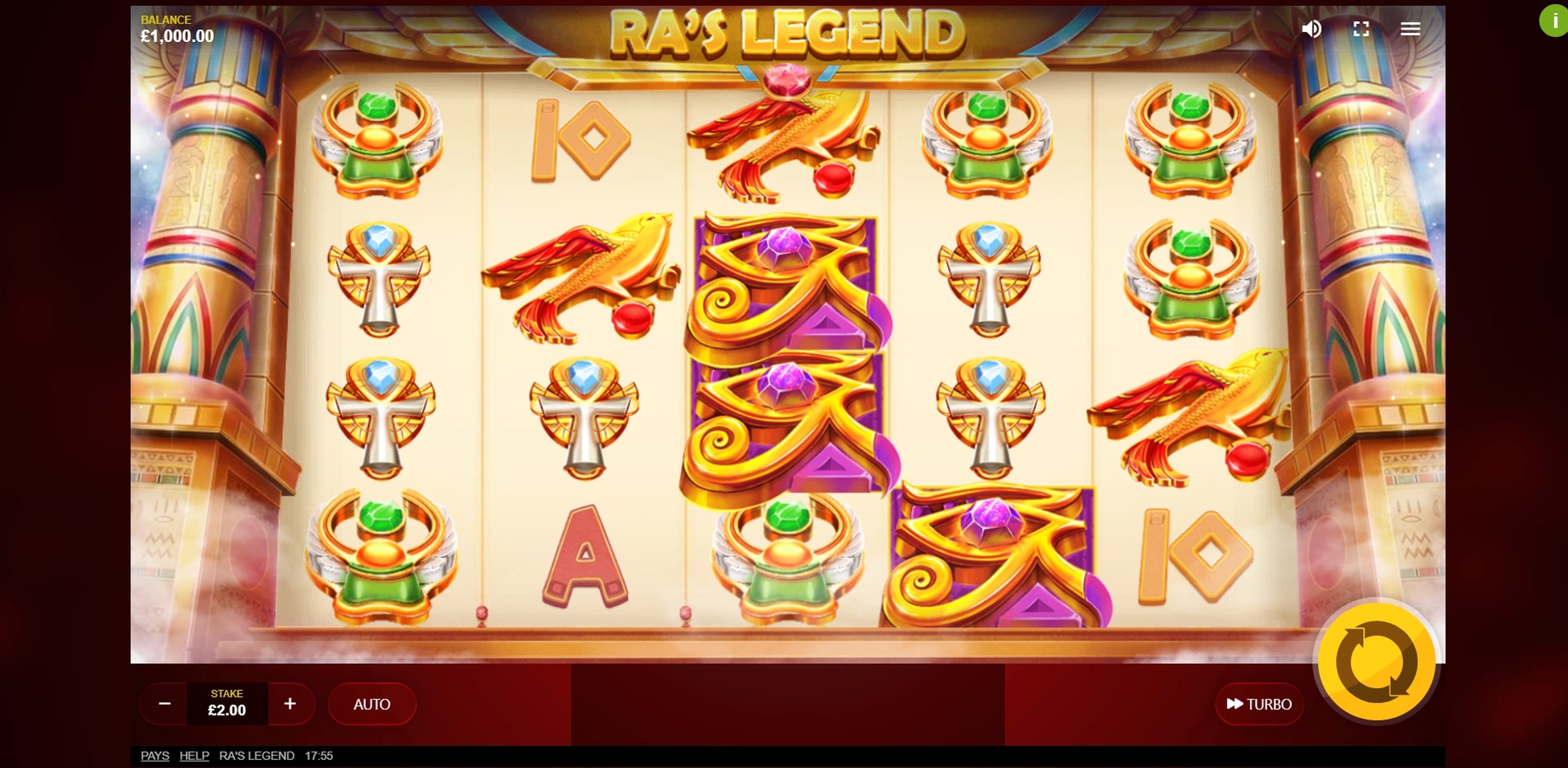 Reels in RA's Legend Slot Game by Red Tiger Gaming
