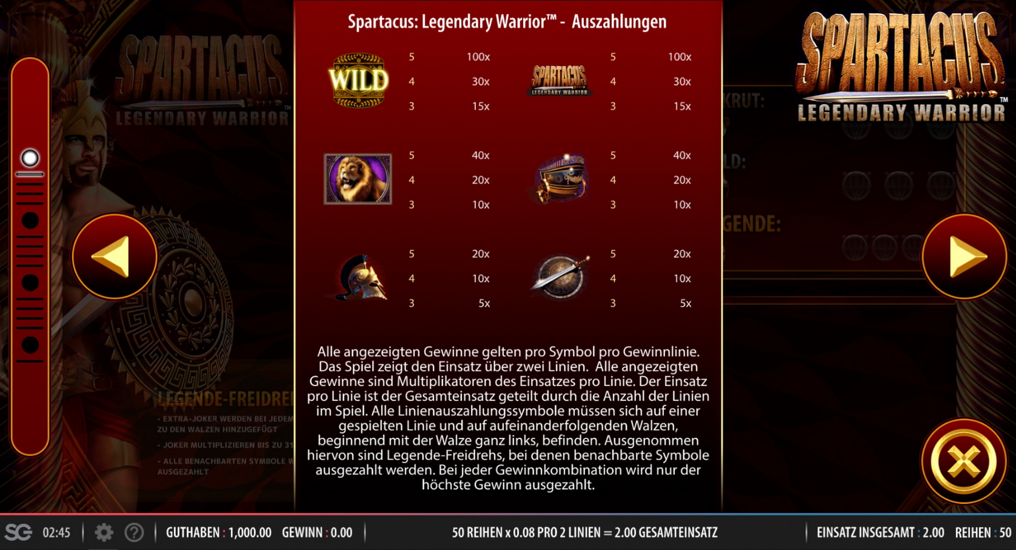 Info of Spartacus Legendary Warrior Slot Game by Red7 Mobile