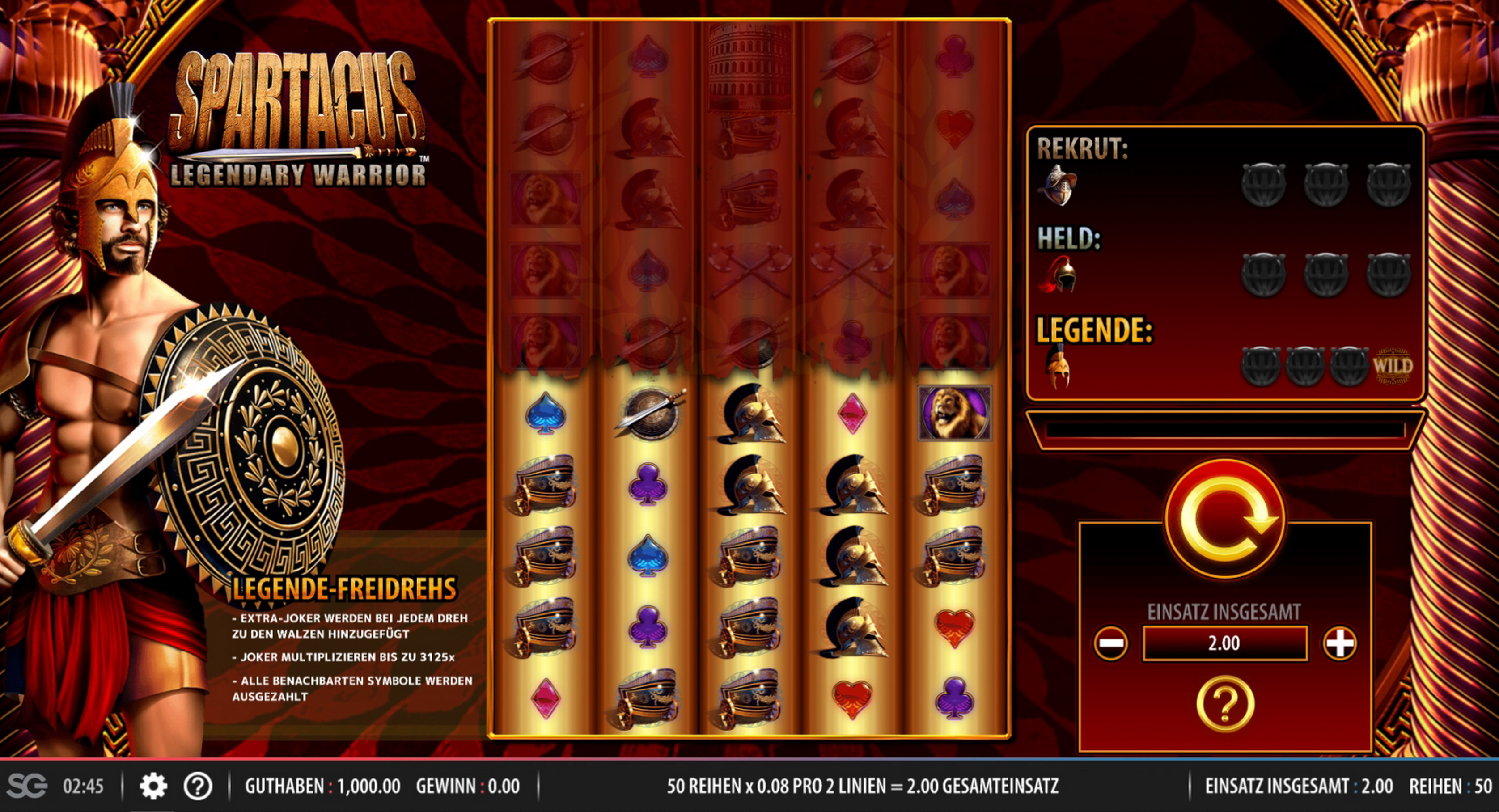 Reels in Spartacus Legendary Warrior Slot Game by Red7 Mobile