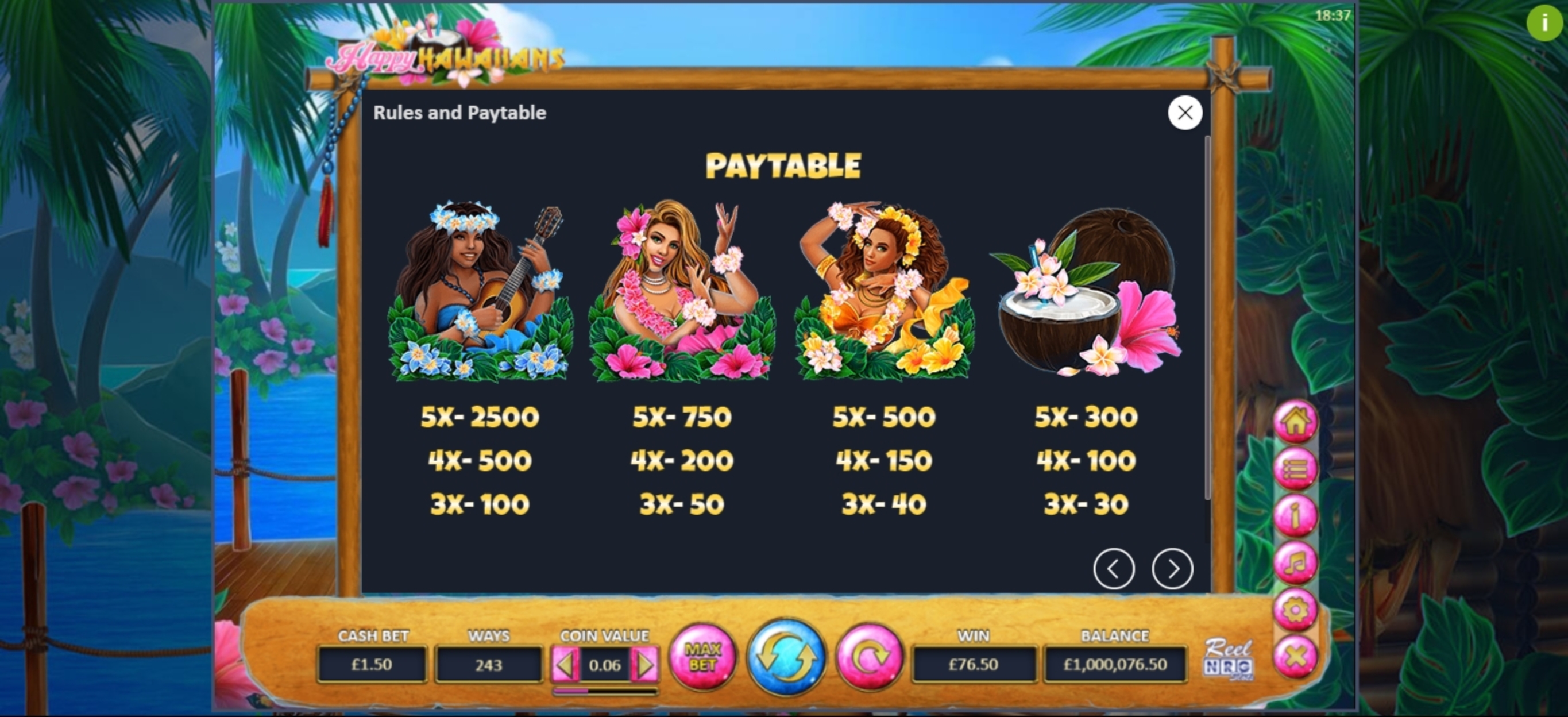 Info of Happy Hawaiians Slot Game by ReelNRG Gaming