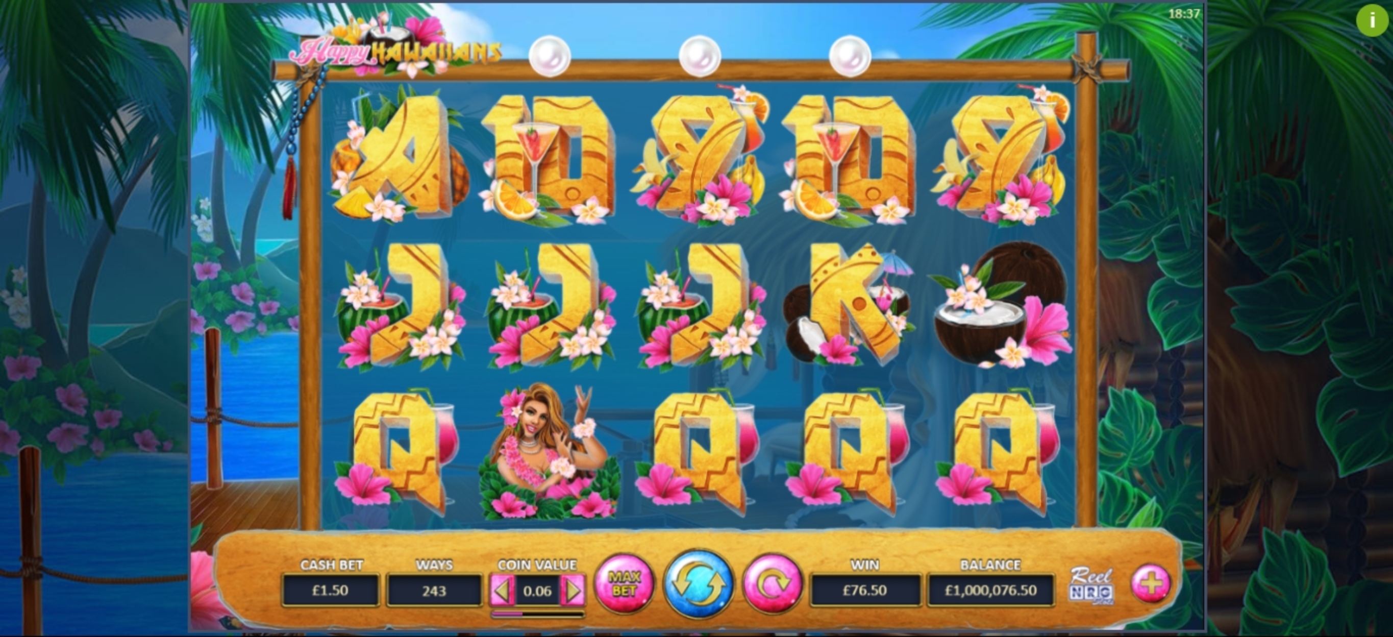 Reels in Happy Hawaiians Slot Game by ReelNRG Gaming