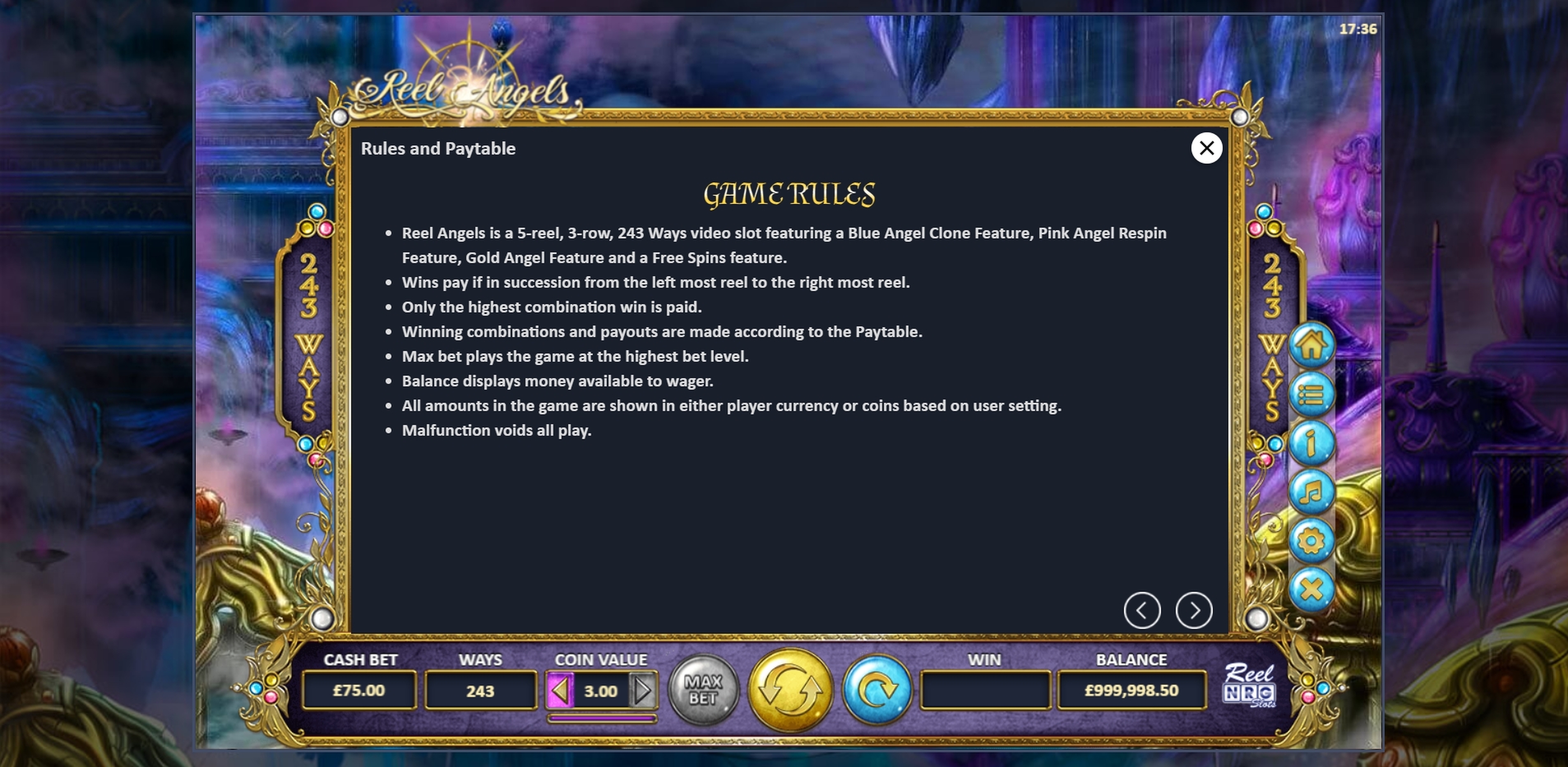 Info of Reel Angels Slot Game by ReelNRG Gaming