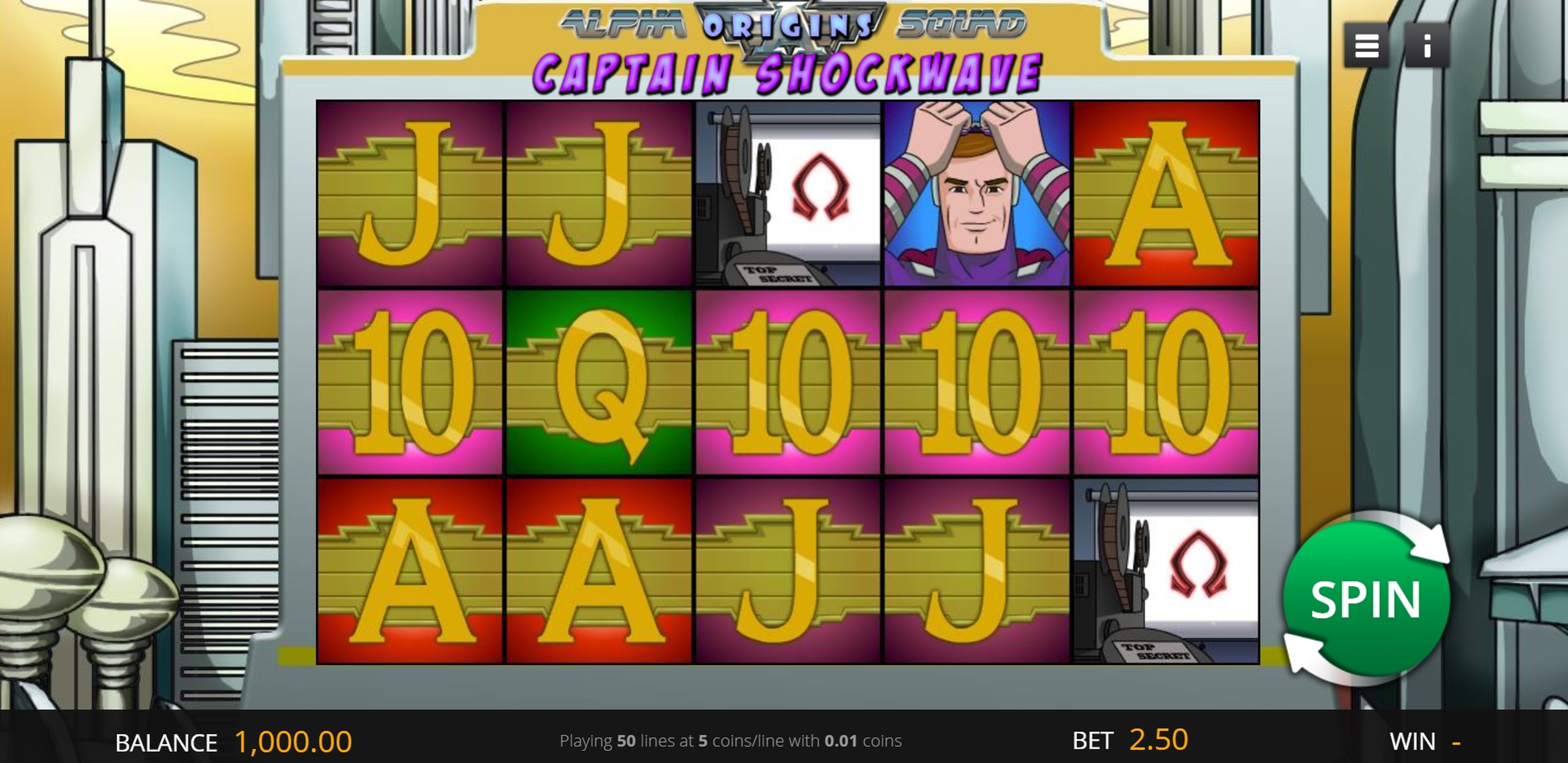 Reels in Alpha Squad Origins Captain Shockwave Slot Game by saucify