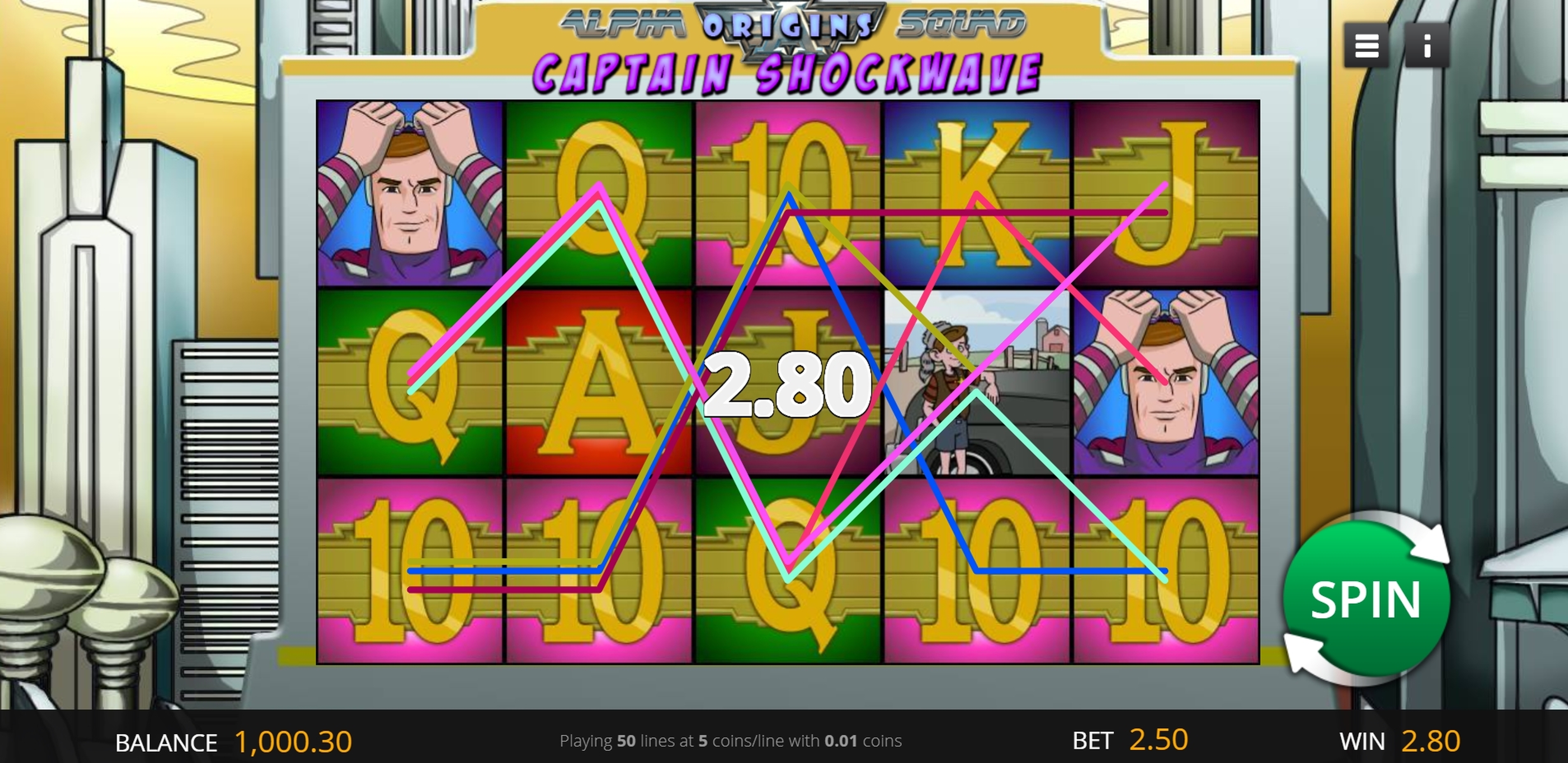 Win Money in Alpha Squad Origins Captain Shockwave Free Slot Game by saucify