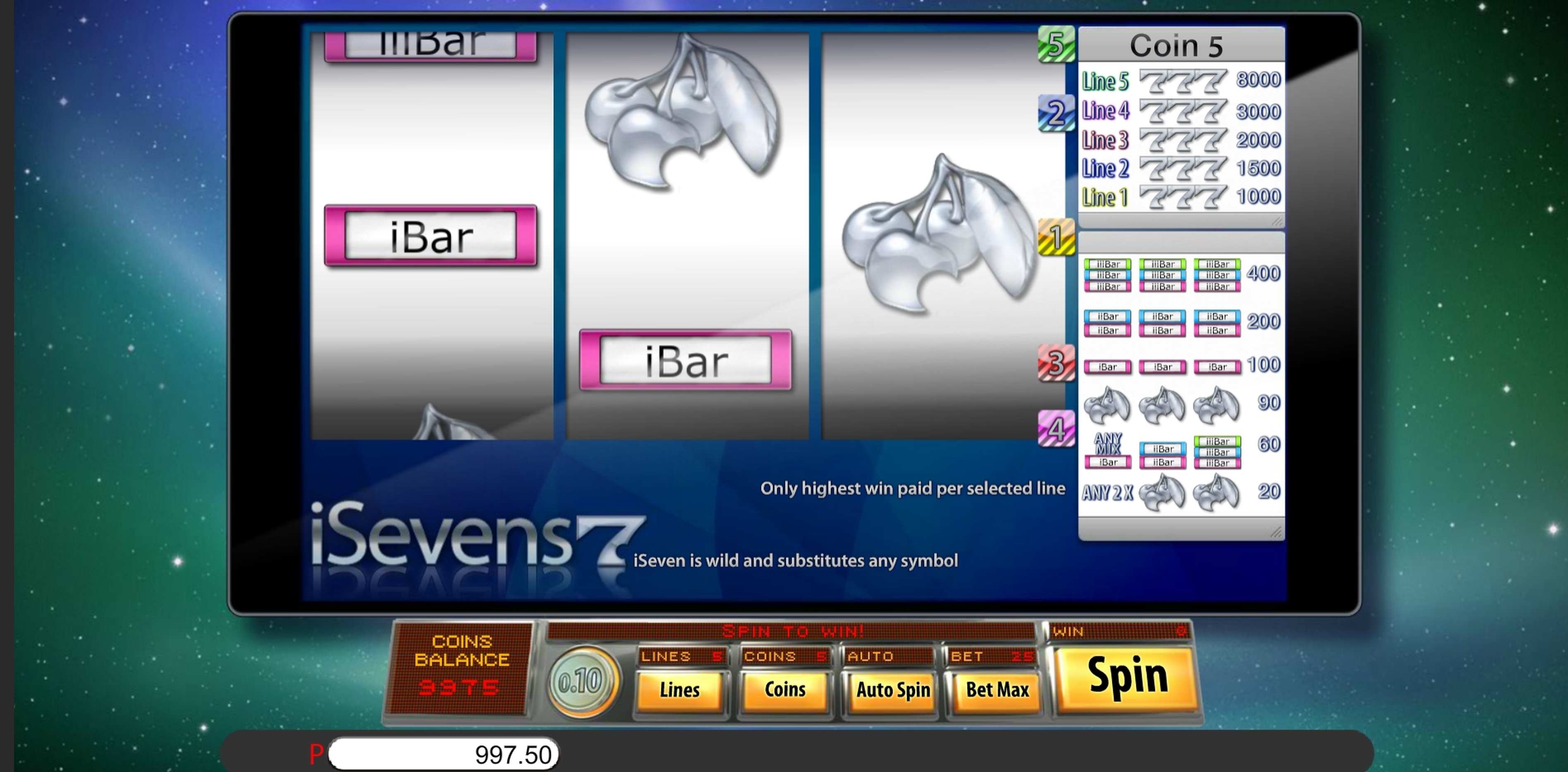 Reels in iSevens Slot Game by saucify
