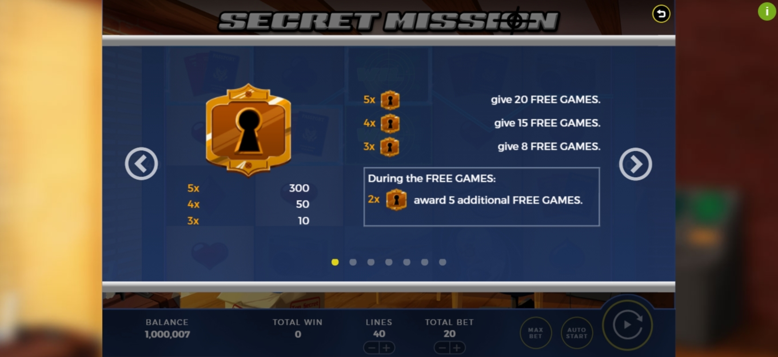 Info of Secret Mission Slot Game by WMS