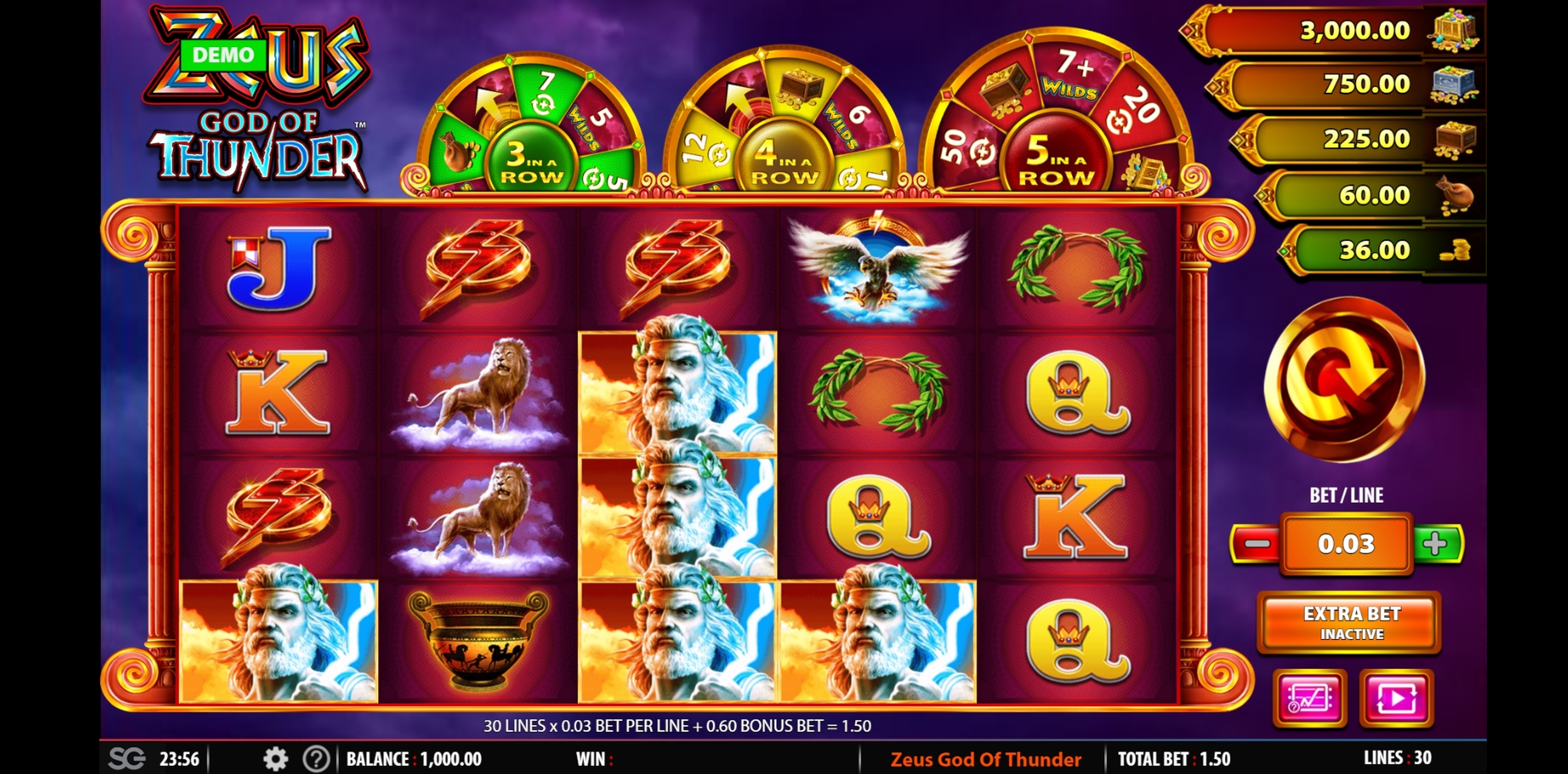 Reels in Zeus God of Thunder Slot Game by WMS