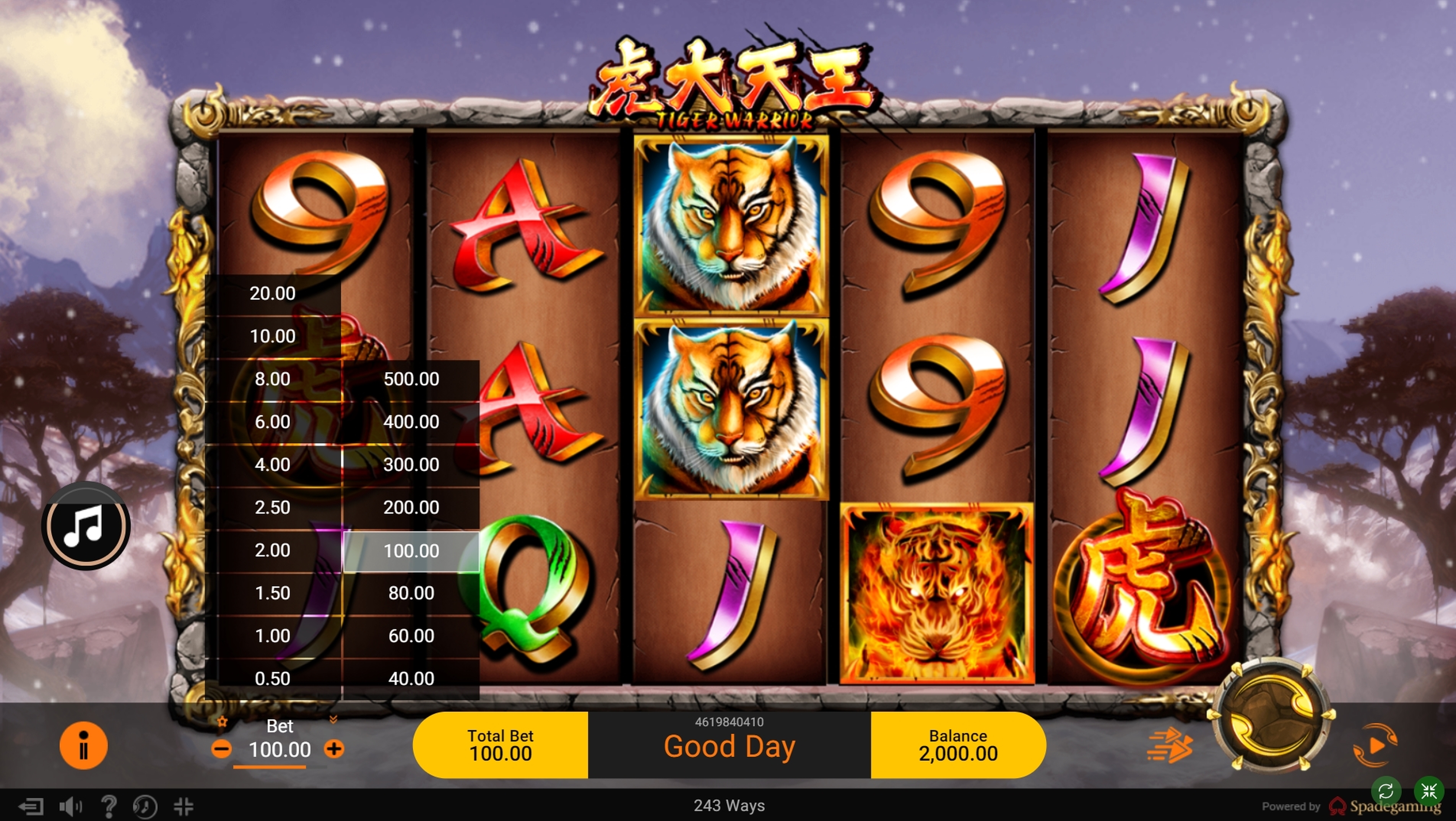 Reels in Tiger Warrior Slot Game by Spade Gaming