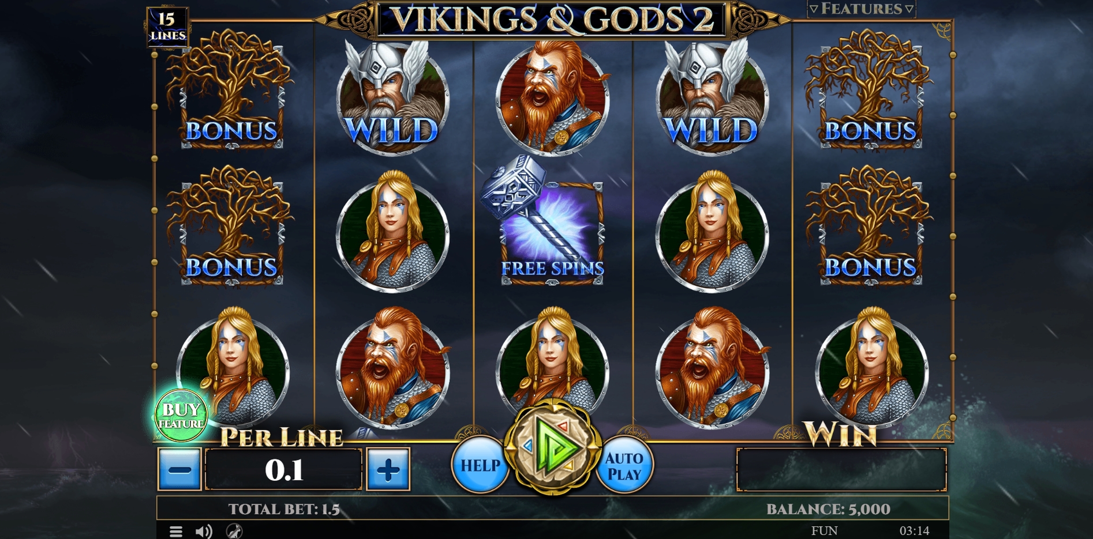 Reels in Vikings and Gods 2 15 Lines Slot Game by Spinomenal
