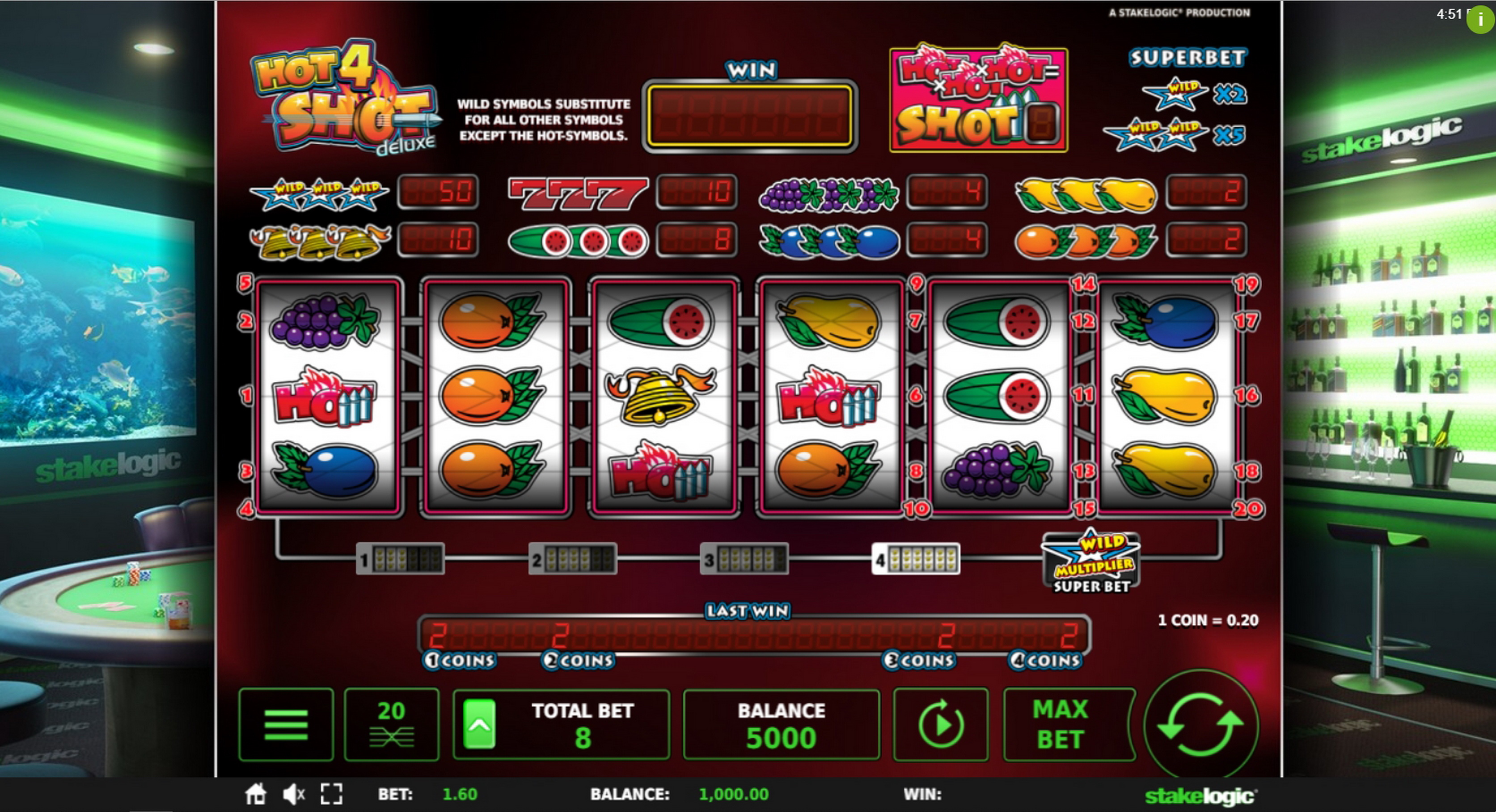 Reels in Hot4Shot Deluxe Slot Game by Stakelogic