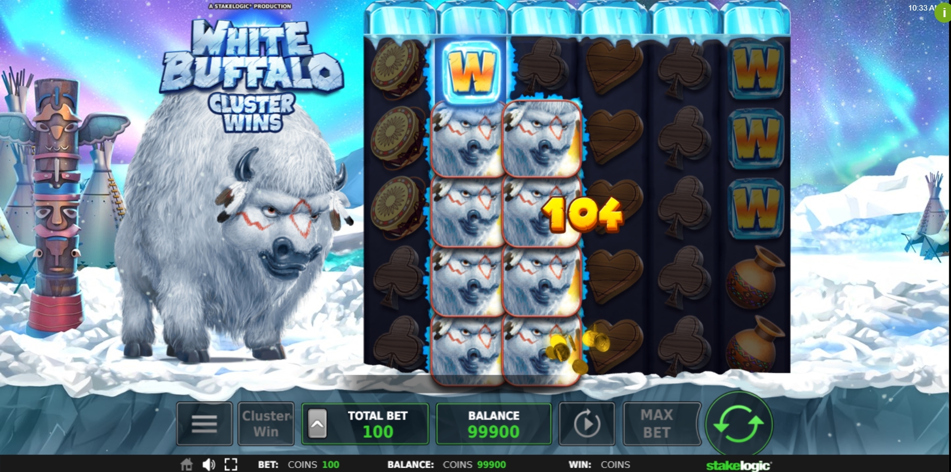 Win Money in White Buffalo Cluster Wins Free Slot Game by Stakelogic