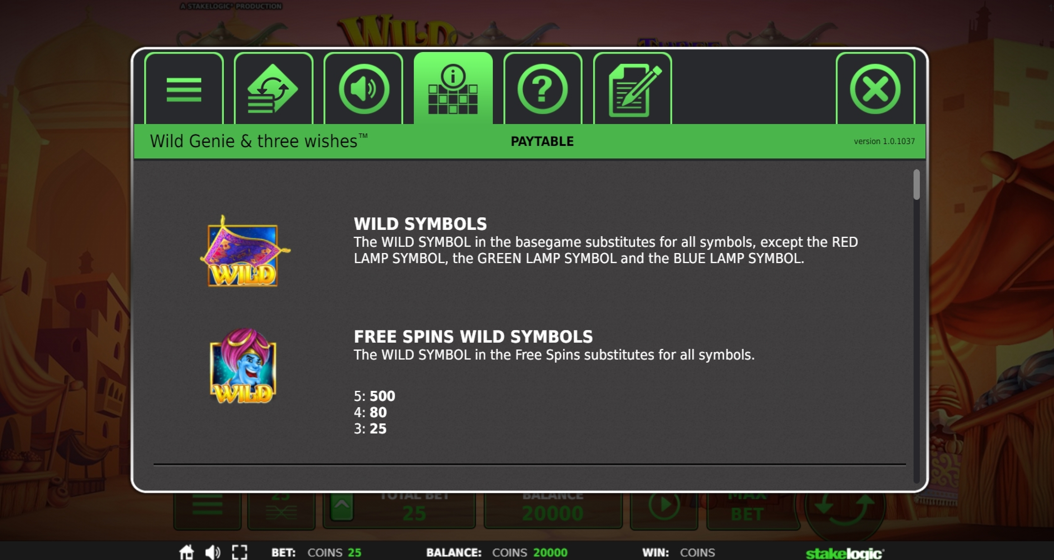 Info of Wild Genie Slot Game by Stakelogic