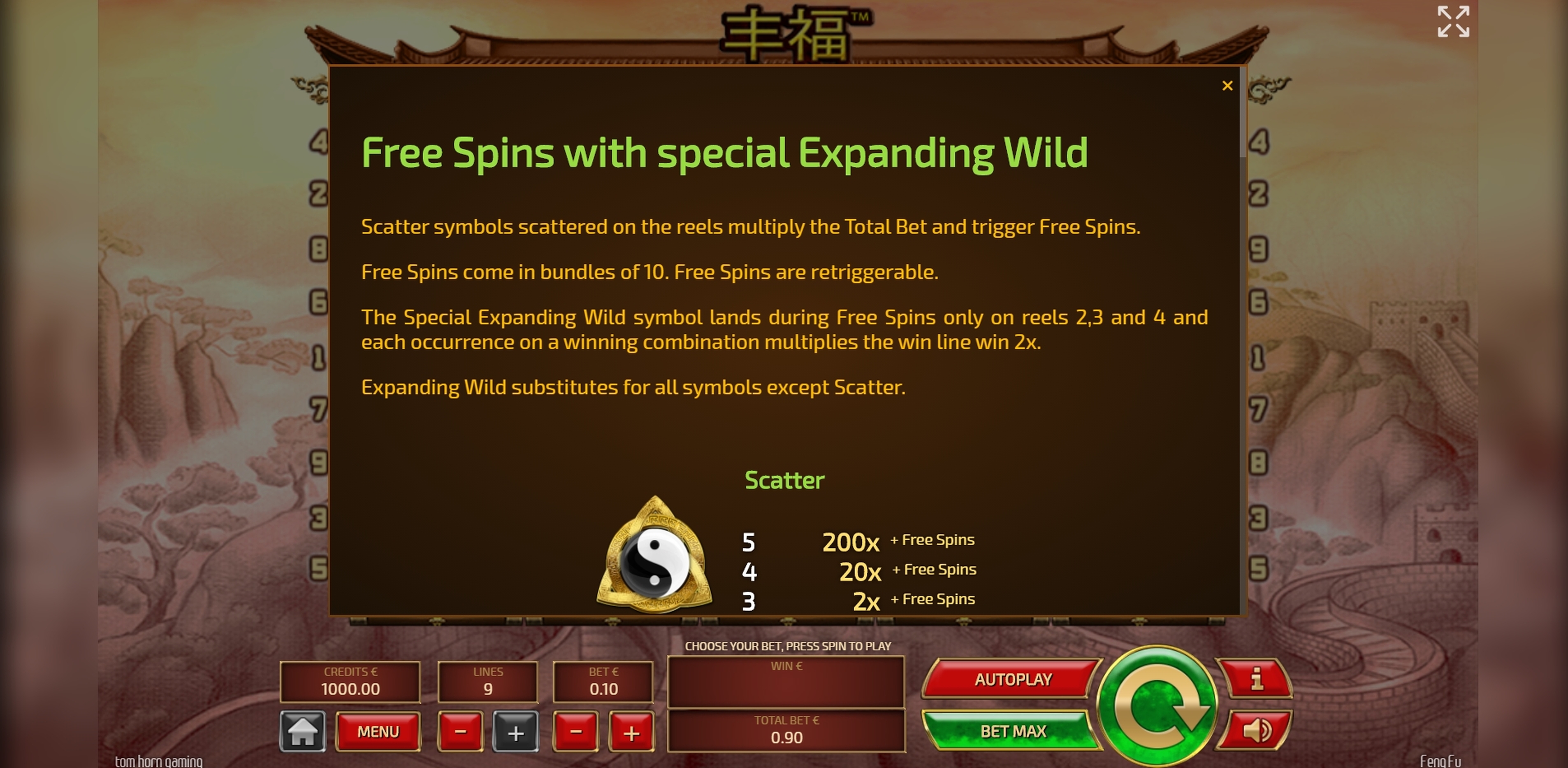 Info of Feng Fu Slot Game by Tom Horn Gaming