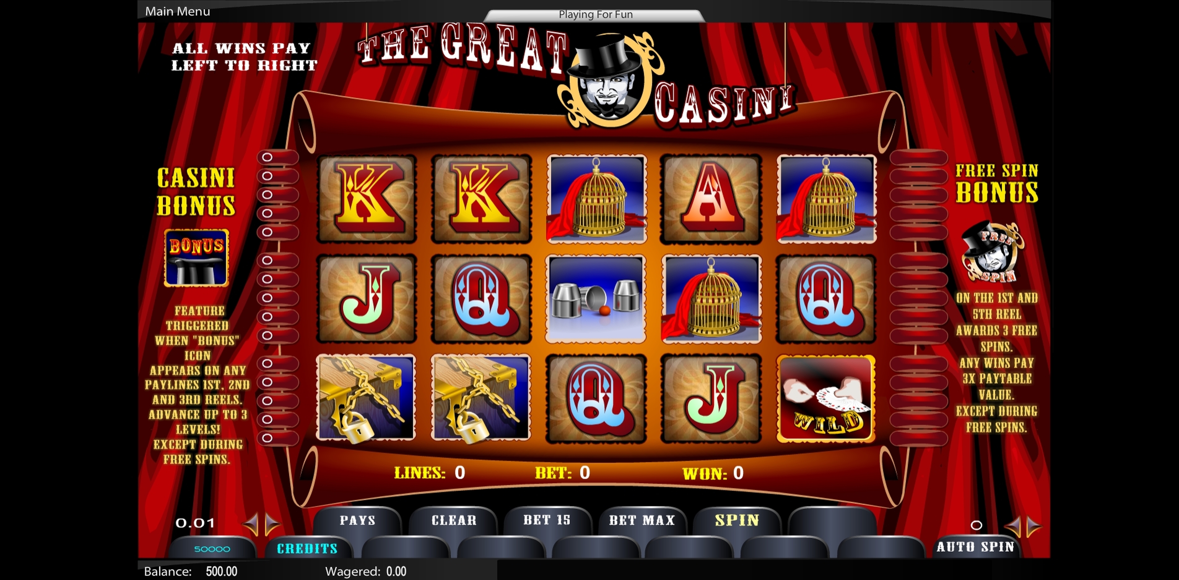 Reels in The Great Casini Slot Game by Top Trend Gaming